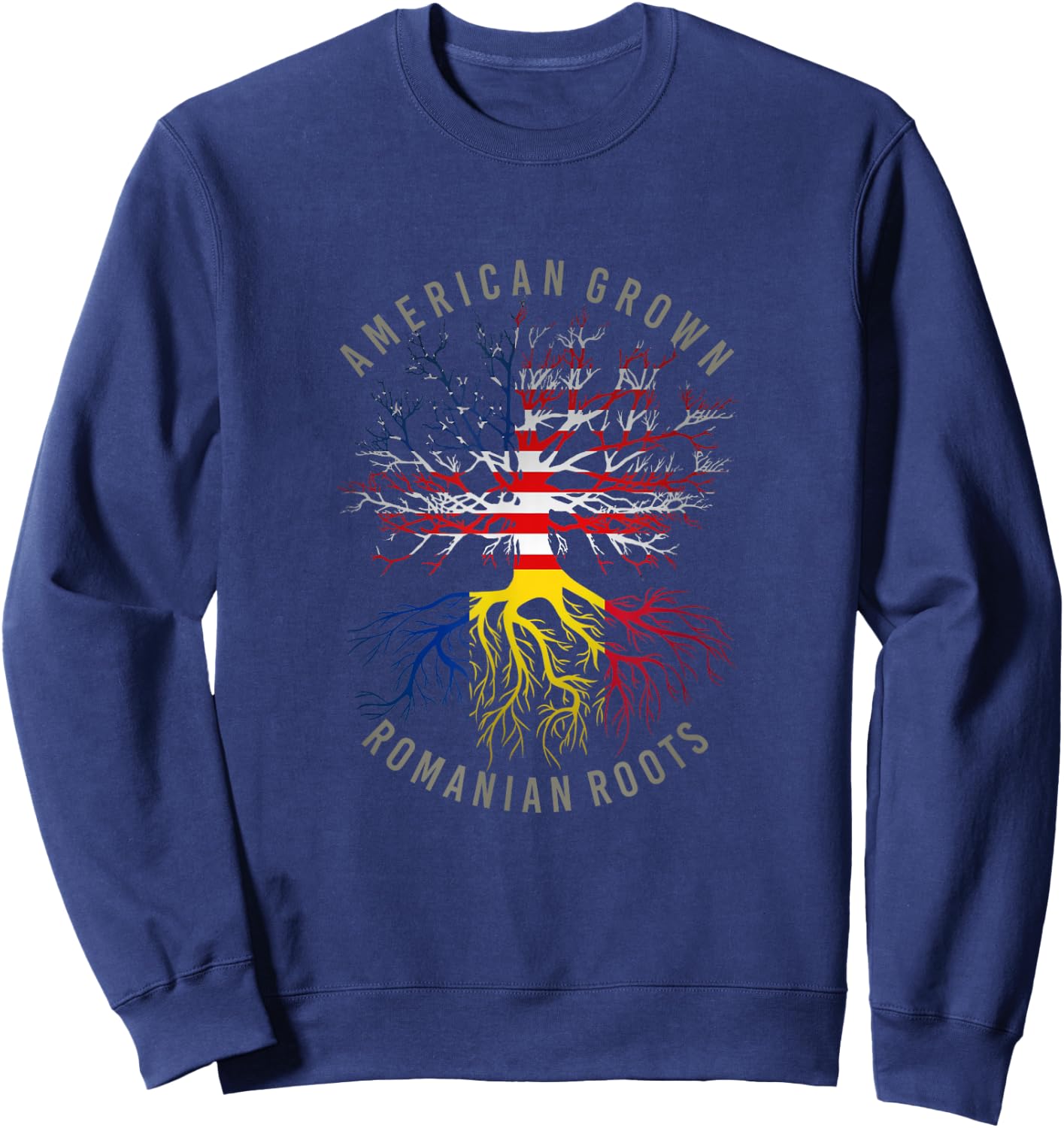 American Grown Romanian Roots USA Romania Flag Heritage Tree Sweatshirt - Sweatshirt | Navy