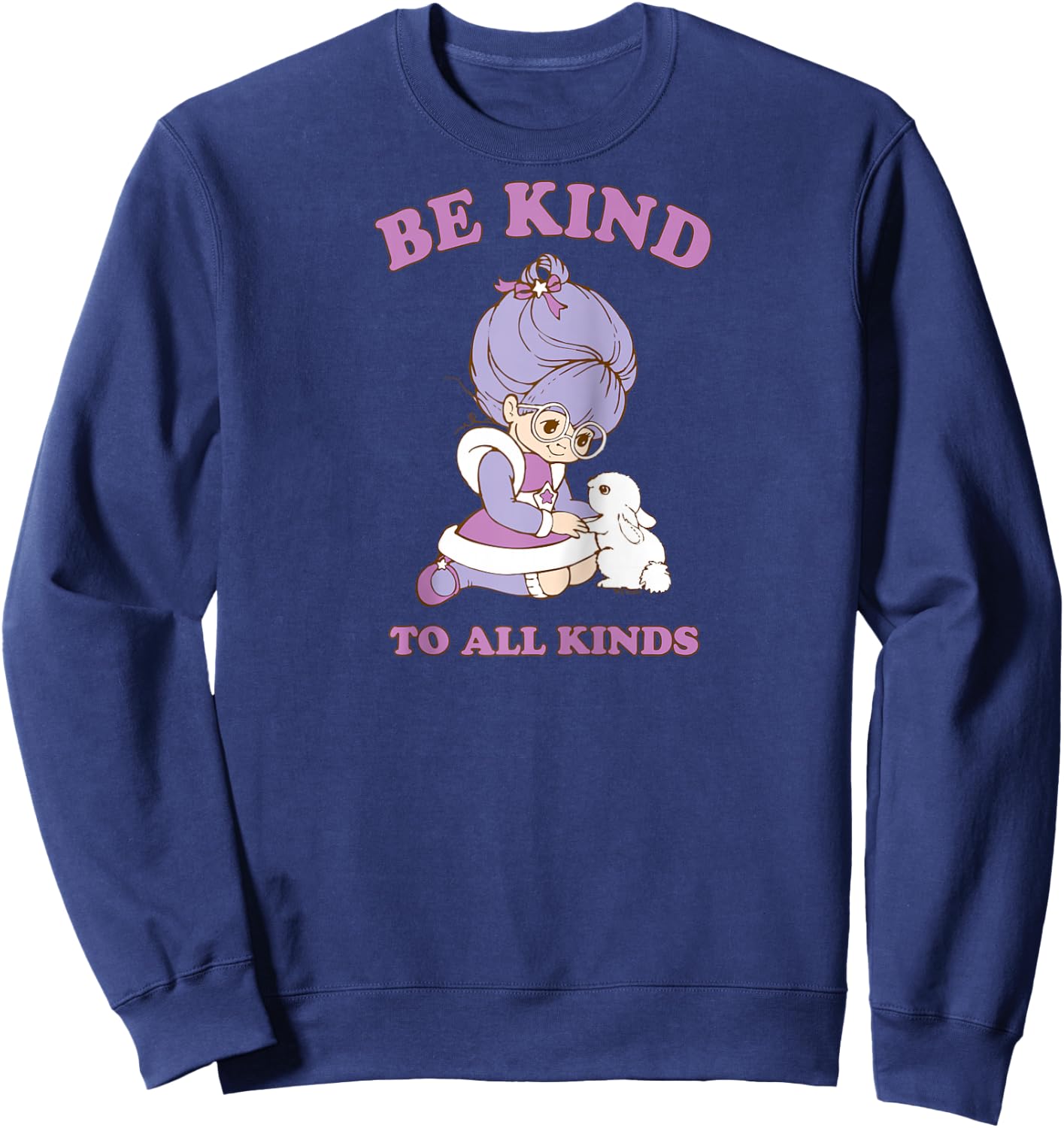 Rainbow Brite Be Kind To All Kinds Shy Violet & Bunny Raglan Baseball Sweatshirt - Sweatshirt | Navy