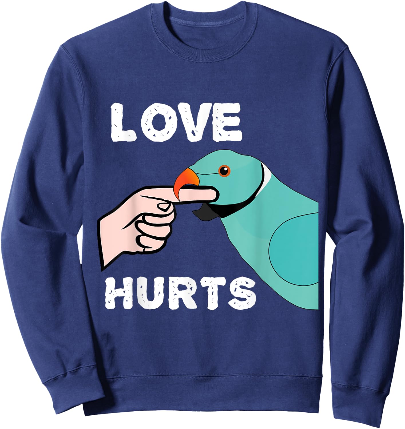 Love Hurts Blue Indian Ringneck Parrot Sweatshirt - Sweatshirt | Navy