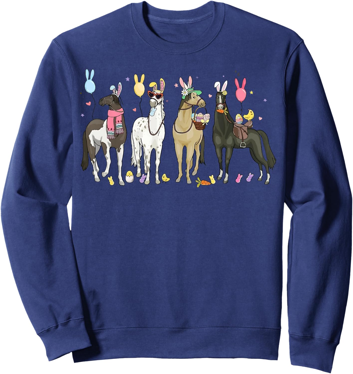 Funny Horse Easter Day Farm Animal Cute Bunny Horse Lover Sweatshirt - Sweatshirt | Navy