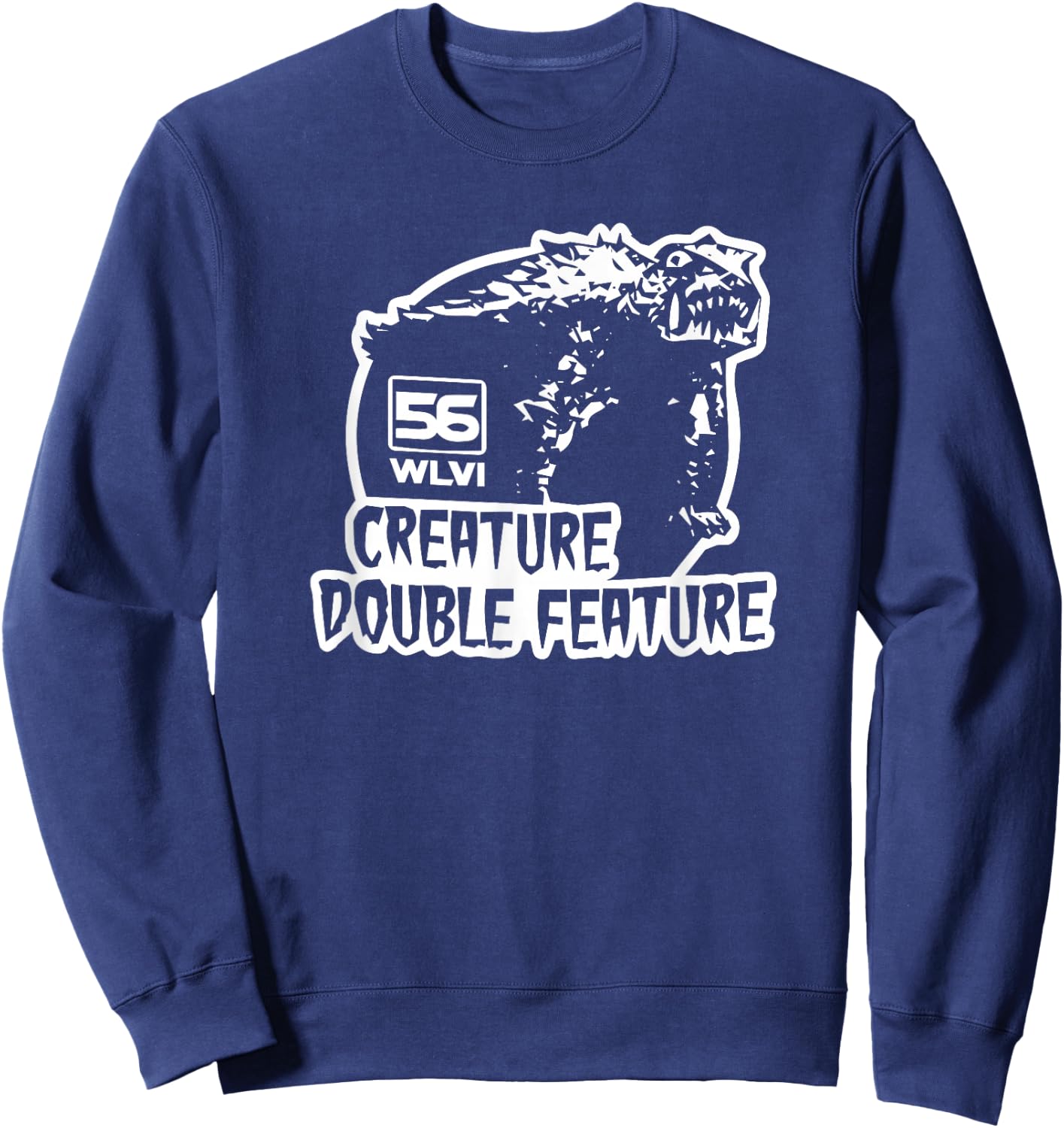 MRS- -Adults Retro Black Small Creature Double Feature 1970s Vintage Graphic Apparel Short Sleeve Sweatshirt - Sweatshirt | Navy