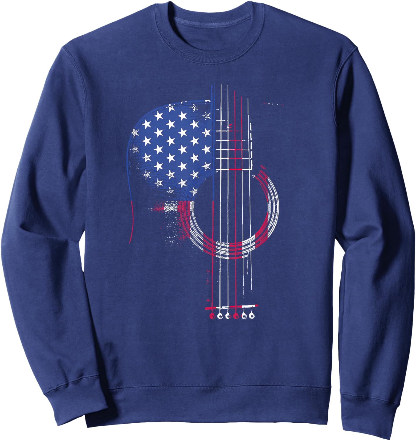 Funny Guitar America Flag Patriotic 4th Of July Women Men Sweatshirt - Sweatshirt | Navy