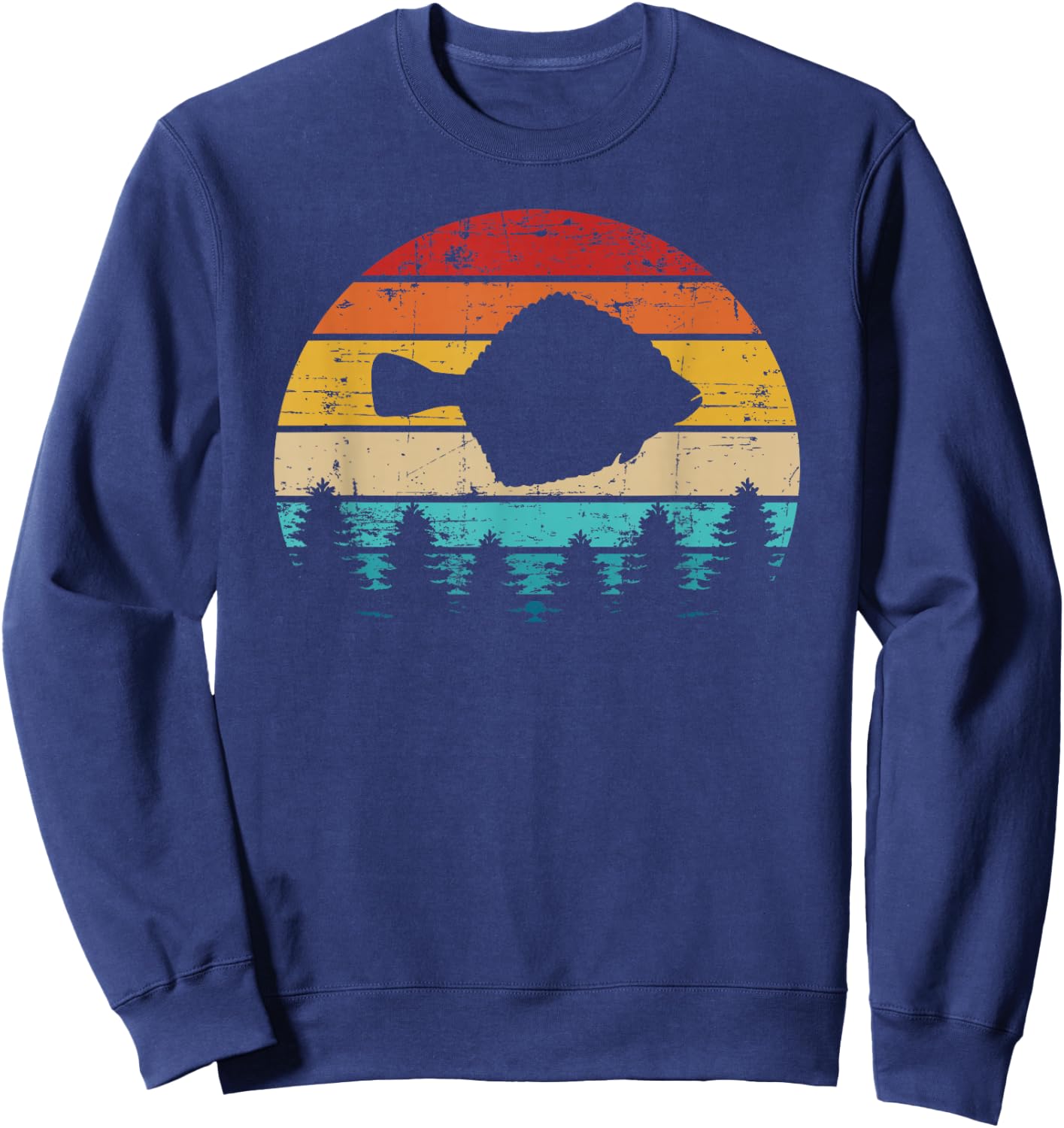 Flounder Fishing Vintage Retro Sweatshirt - Sweatshirt | Navy