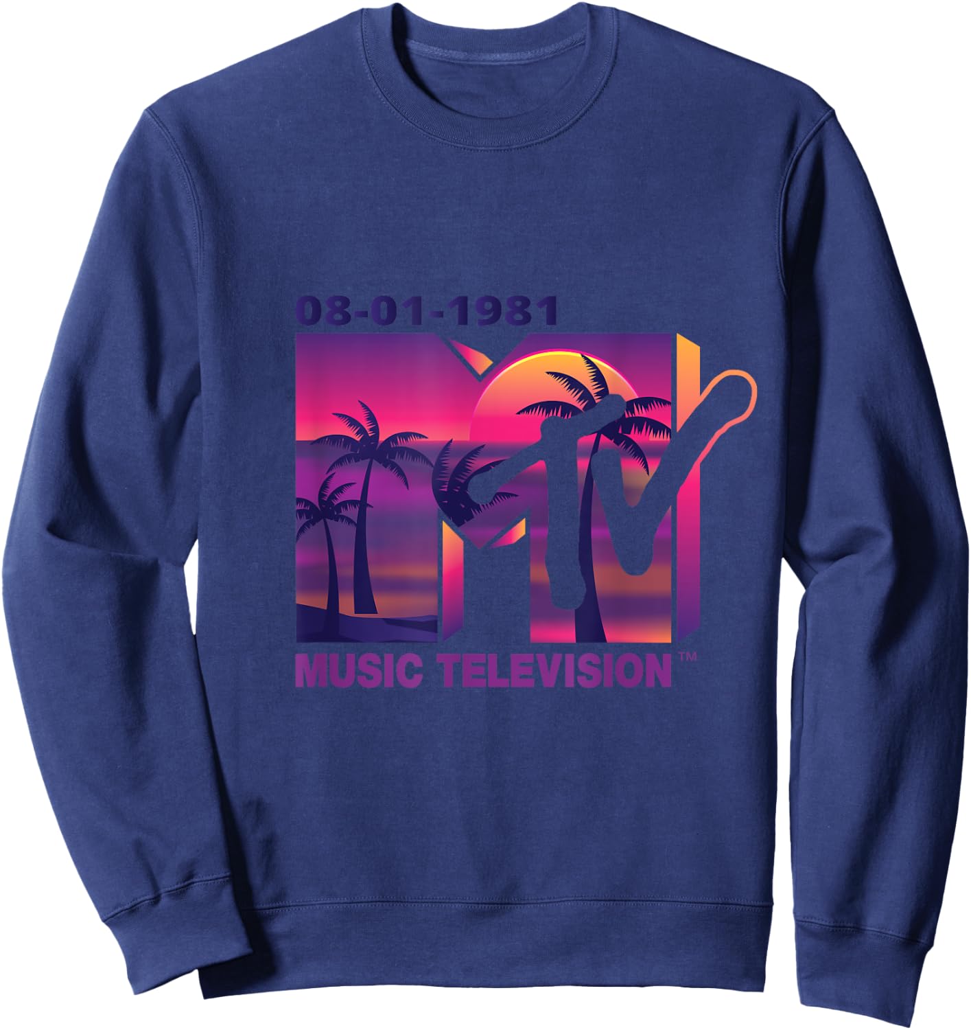Mademark x MTV - The official 1981 MTV Logo with purple Palms in the Sunset Sweatshirt - Sweatshirt | Navy