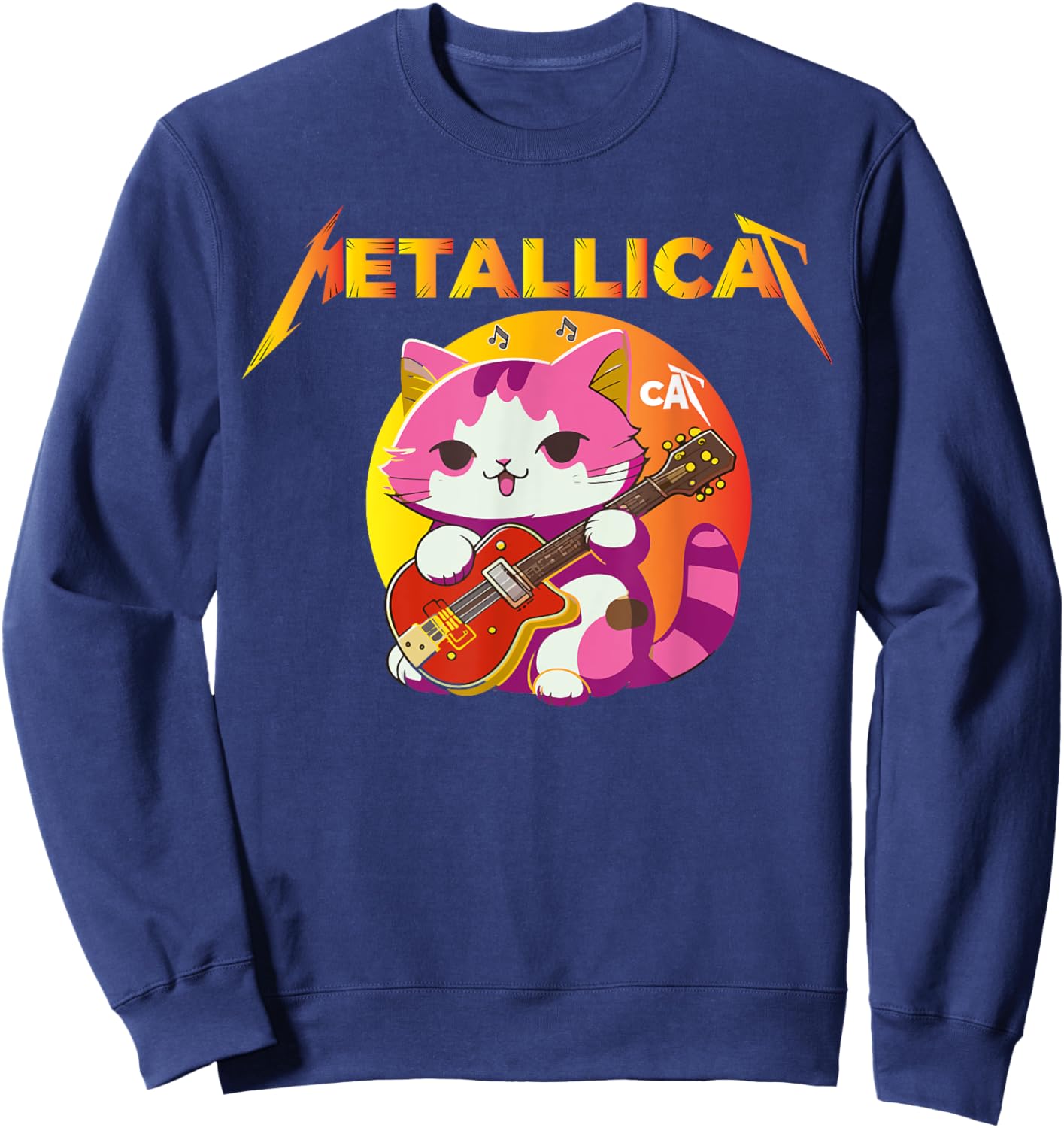 Metallicat- Funny Cat Rock Cat Playing Guitar Women Sweatshirt - Sweatshirt | Navy