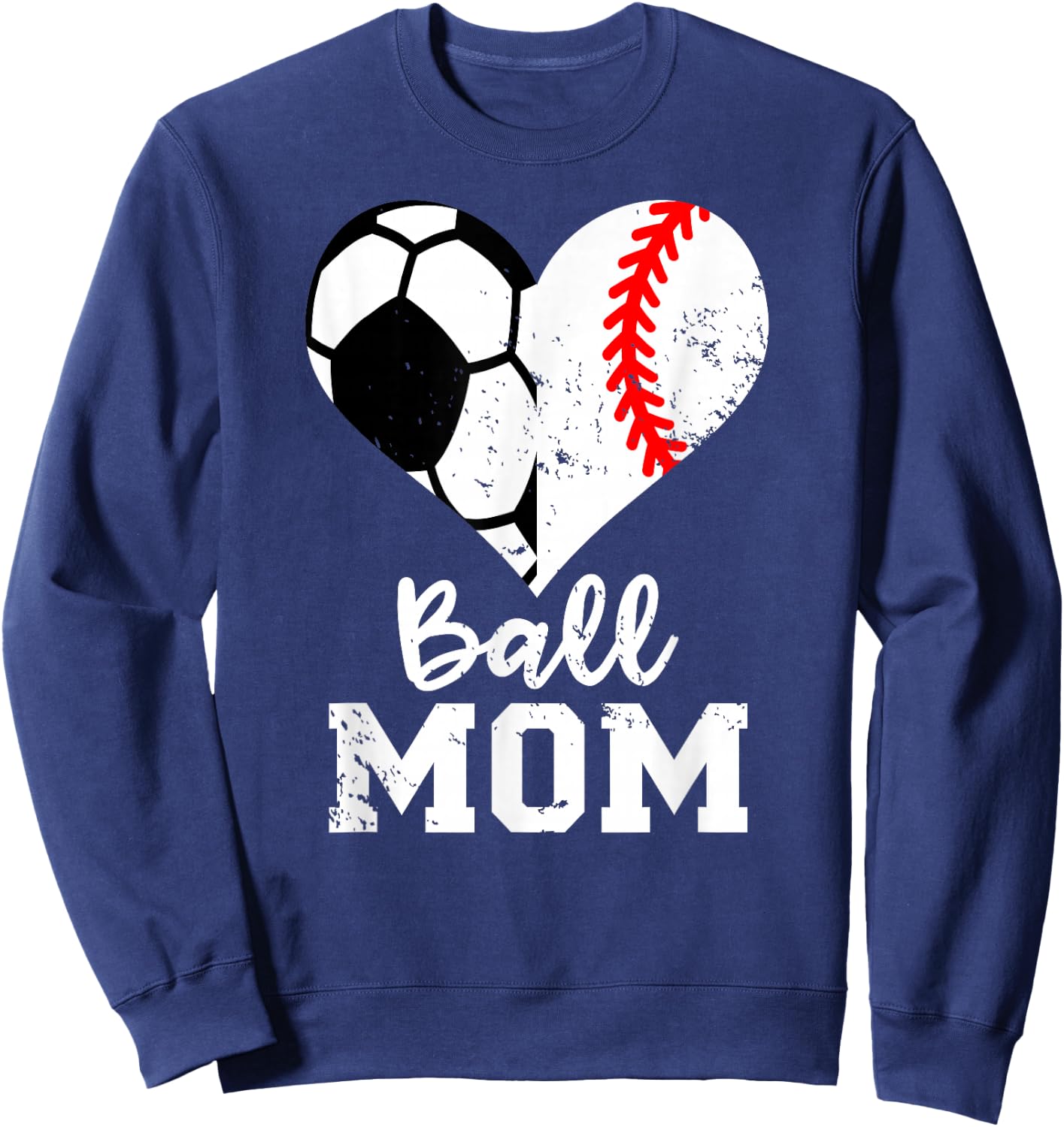 Ball Mom Heart Funny Baseball Soccer Mom Sweatshirt - Sweatshirt | Navy