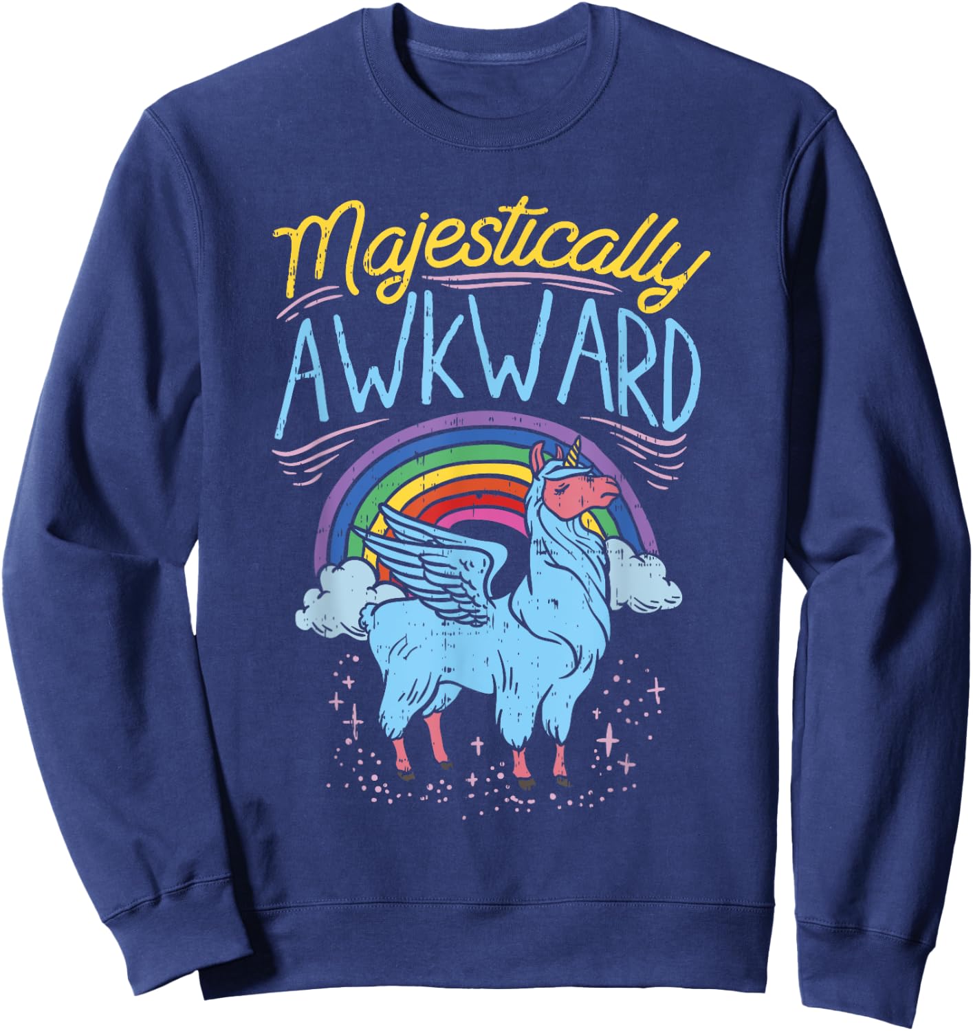 Majestically Awkward Funny Llamacorn Llama Unicorn Rainbow Sweatshirt - Sweatshirt | Navy