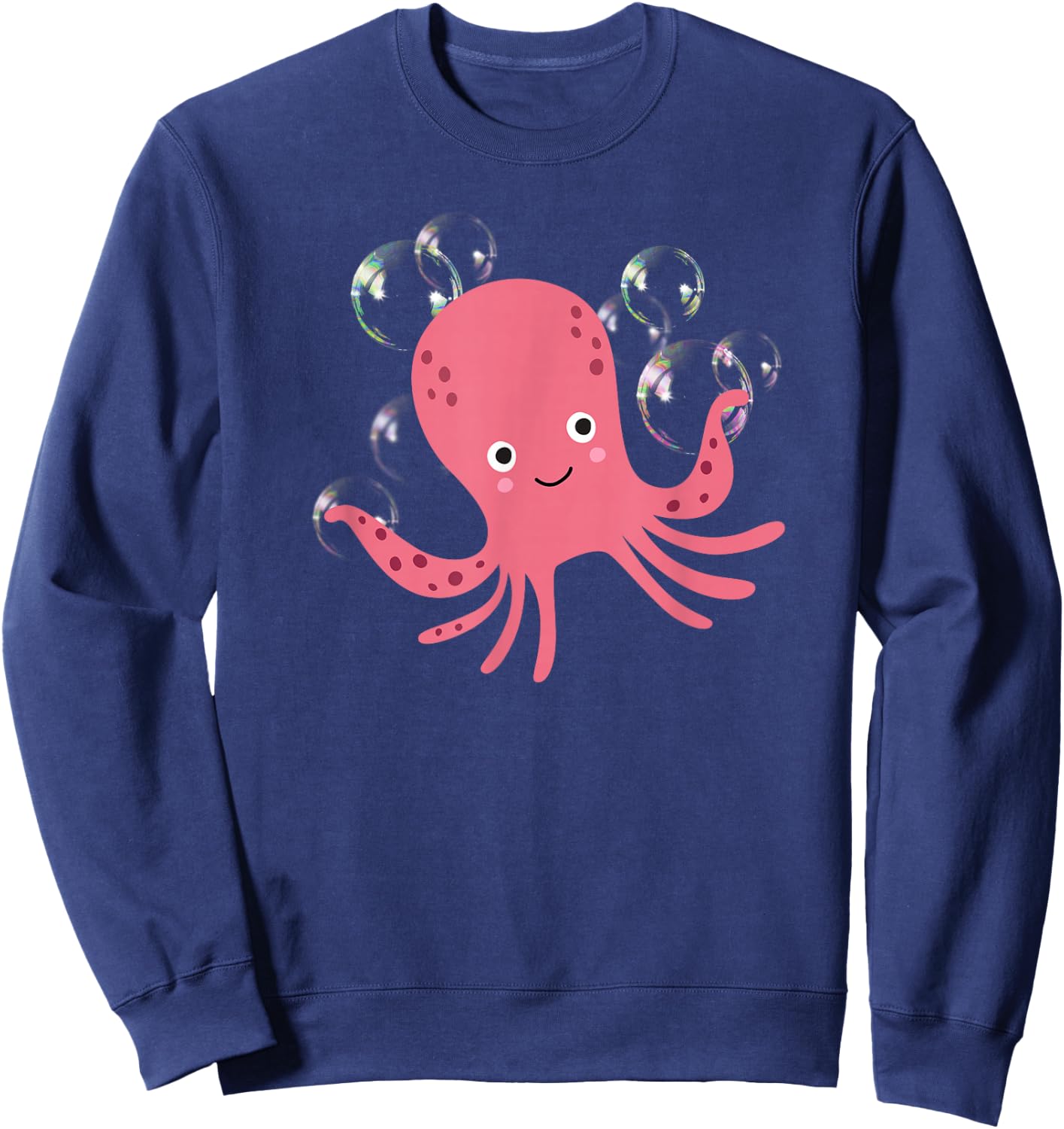 Cute Octopus Shirts Pink Octopus with Bubbles Sweatshirt - Sweatshirt | Navy