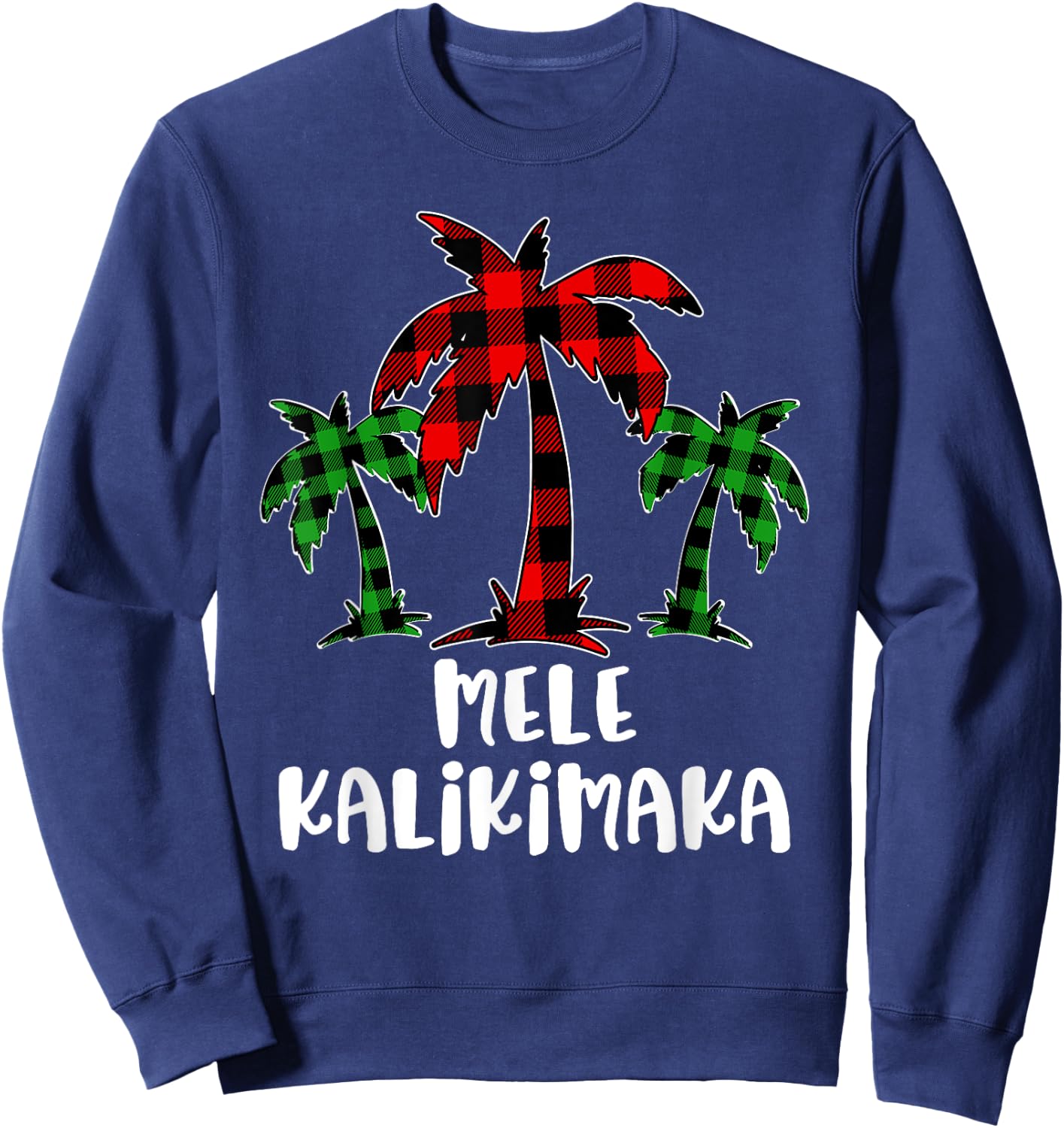 Mele Kalikimaka Palm Tree Hawaii Buffalo Plaid Christmas PJ Sweatshirt - Sweatshirt | Navy