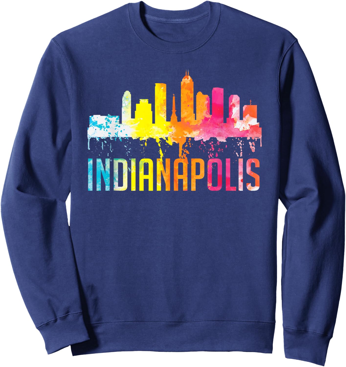 Indianapolis Indiana Watercolor City Skyline Art Souvenir Sweatshirt - Sweatshirt | Navy