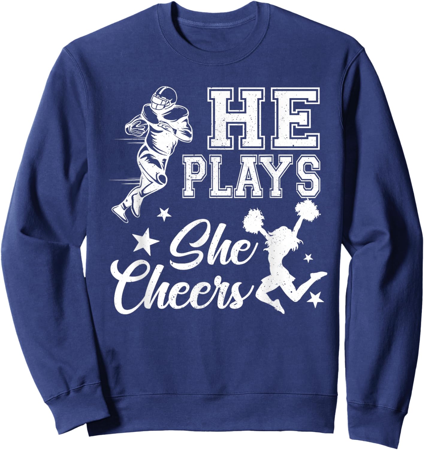 He Plays She Cheers School Football Player Cheerleader Girl Sweatshirt - Sweatshirt | Navy