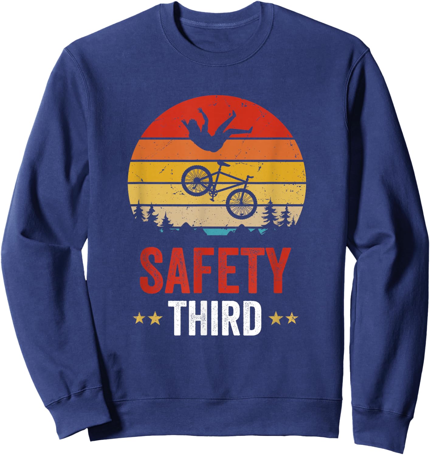 Safety Third Safety 3rd Stunt Crash Funny Mountain Bike Sweatshirt - Sweatshirt | Navy