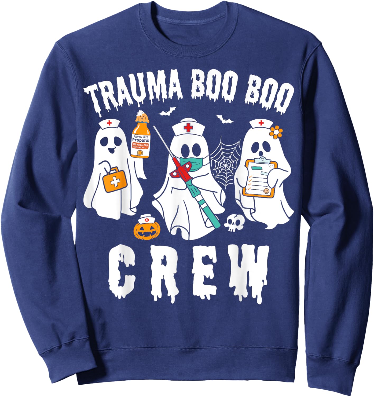 Groovy Trauma Boo Crew Funny Halloween Nurse Sweatshirt - Sweatshirt | Navy