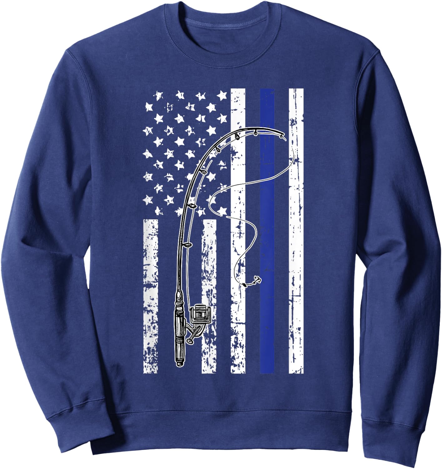 American Flag Blue Line Fishing Cool Police Officer Gifts Sweatshirt - Sweatshirt | Navy