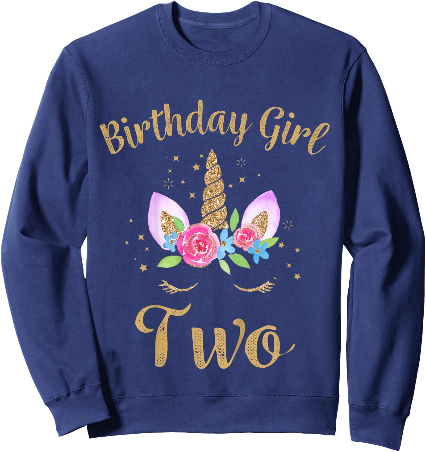 Kids 2 Year Old Birthday Girl Unicorn Shirt 2nd Birthday Outfit Sweatshirt - Sweatshirt | Navy