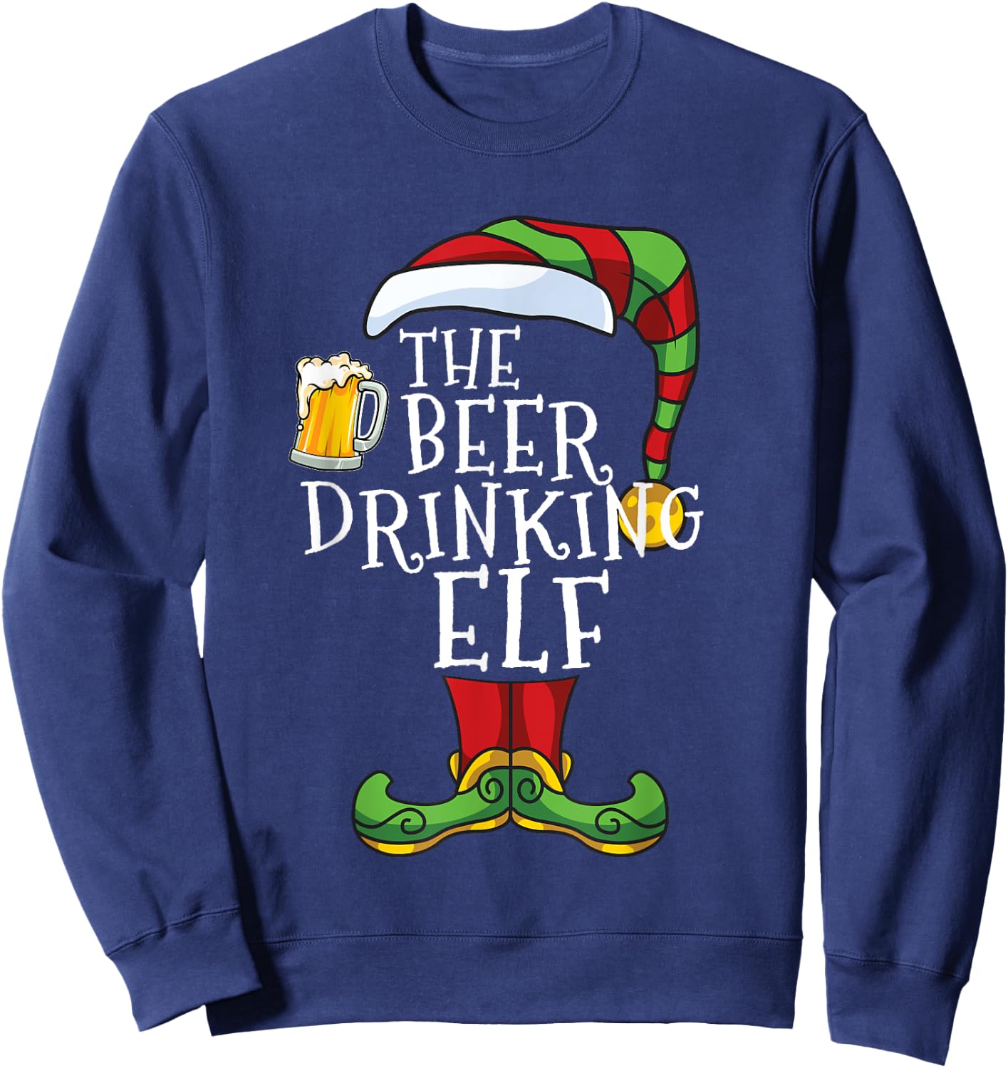 Beer Drinking Elf Lover Family Matching Christmas Funny Sweatshirt - Sweatshirt | Navy