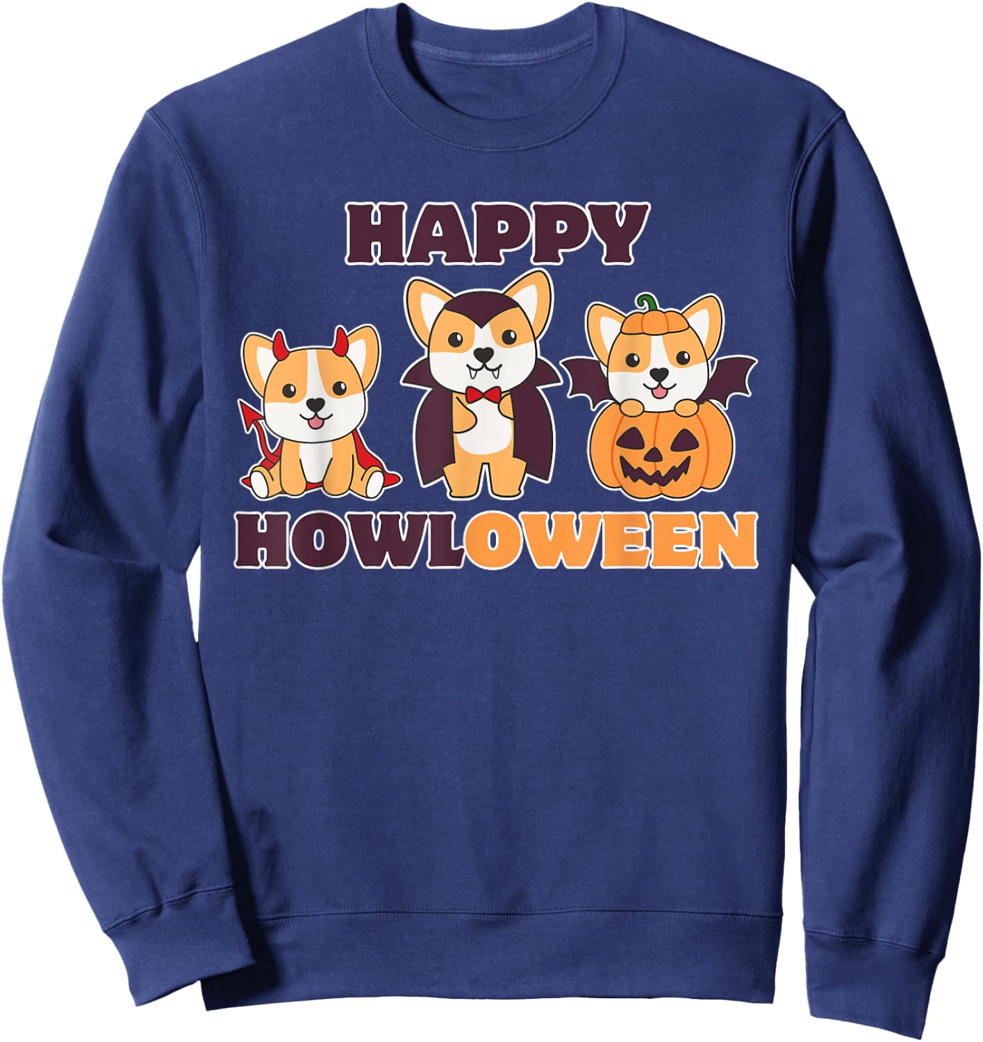 Corgi Happy Howloween Pumpkin Vampire Dogs Halloween Sweatshirt - Sweatshirt | Navy