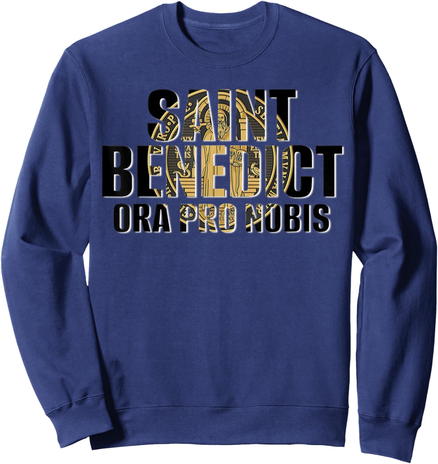 Saint Benedict Medal Traditional Latin Catholic Sweatshirt - Sweatshirt | Navy