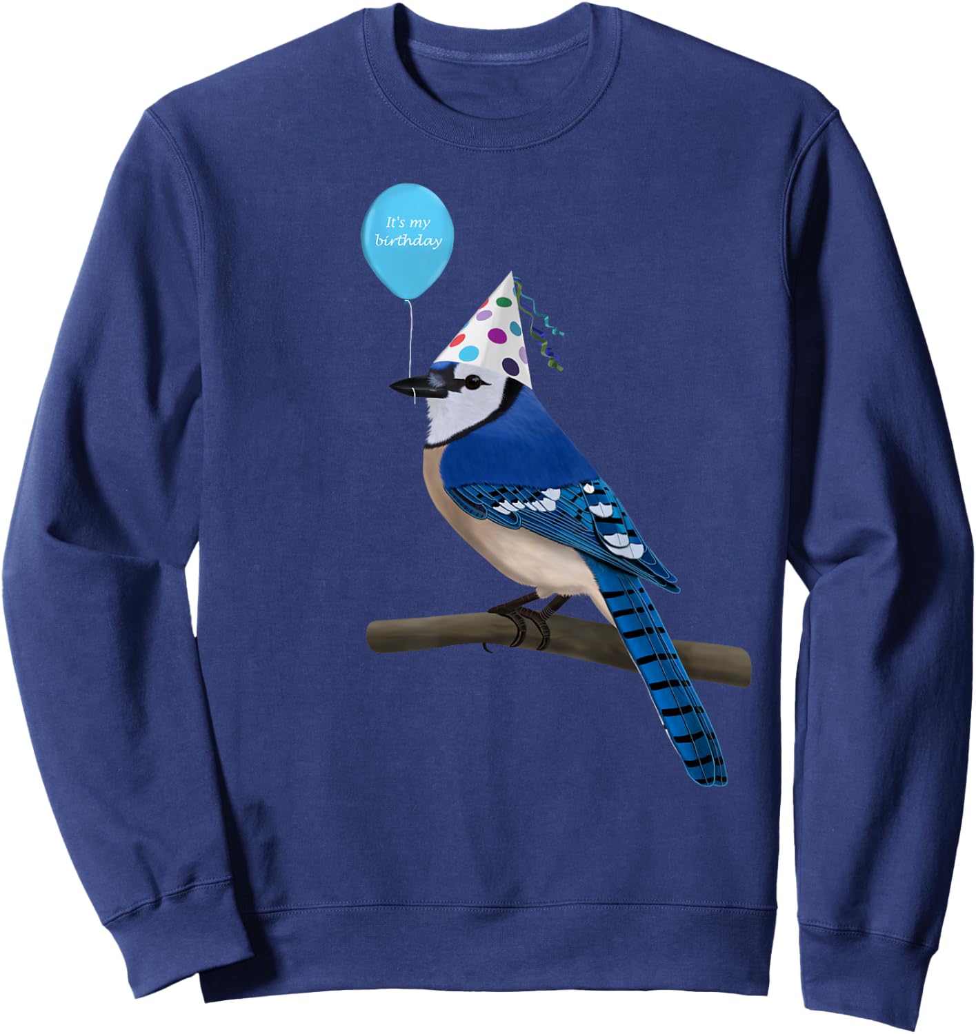 Bird Motif Blue Cow Bird Animal Drawing Birthday Sweatshirt - Sweatshirt | Navy