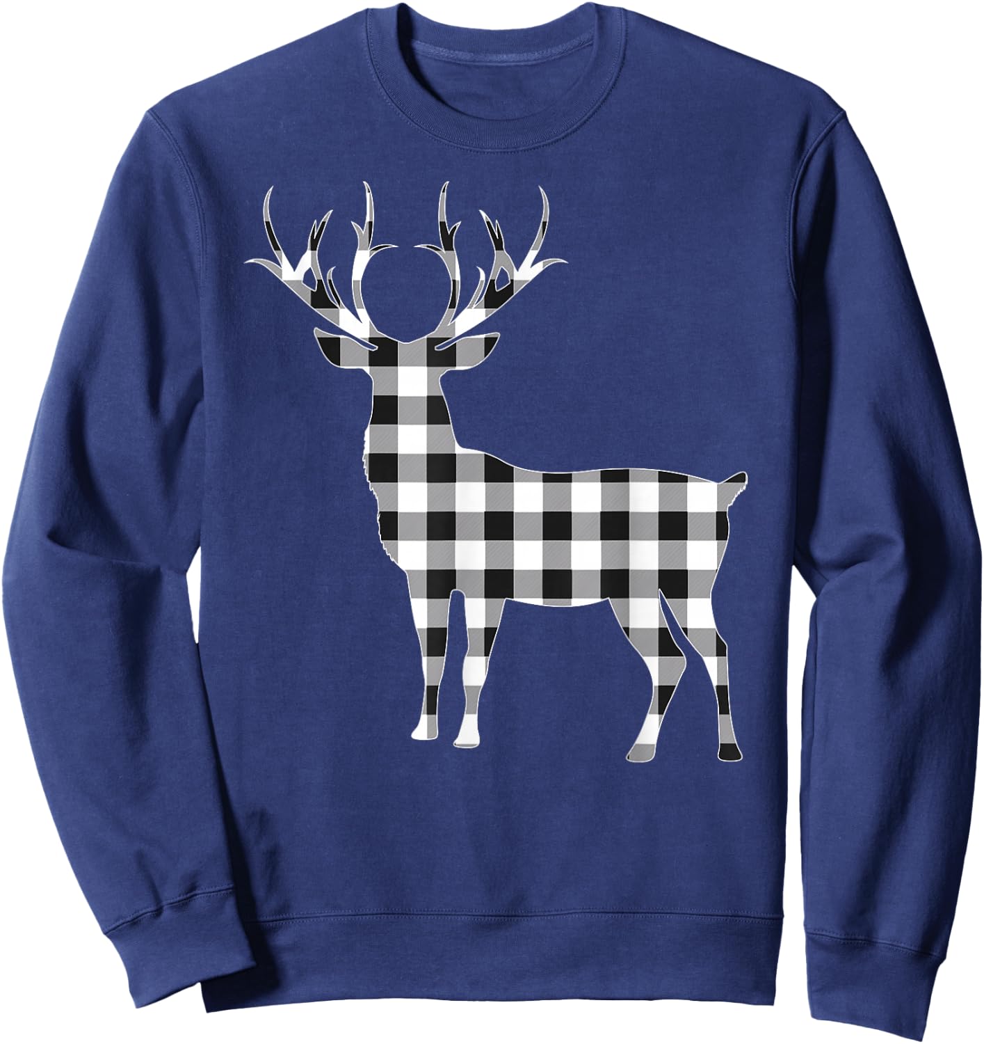 Black and White Buffalo Plaid Reindeer Christmas Deer Pajama Sweatshirt - Sweatshirt | Navy