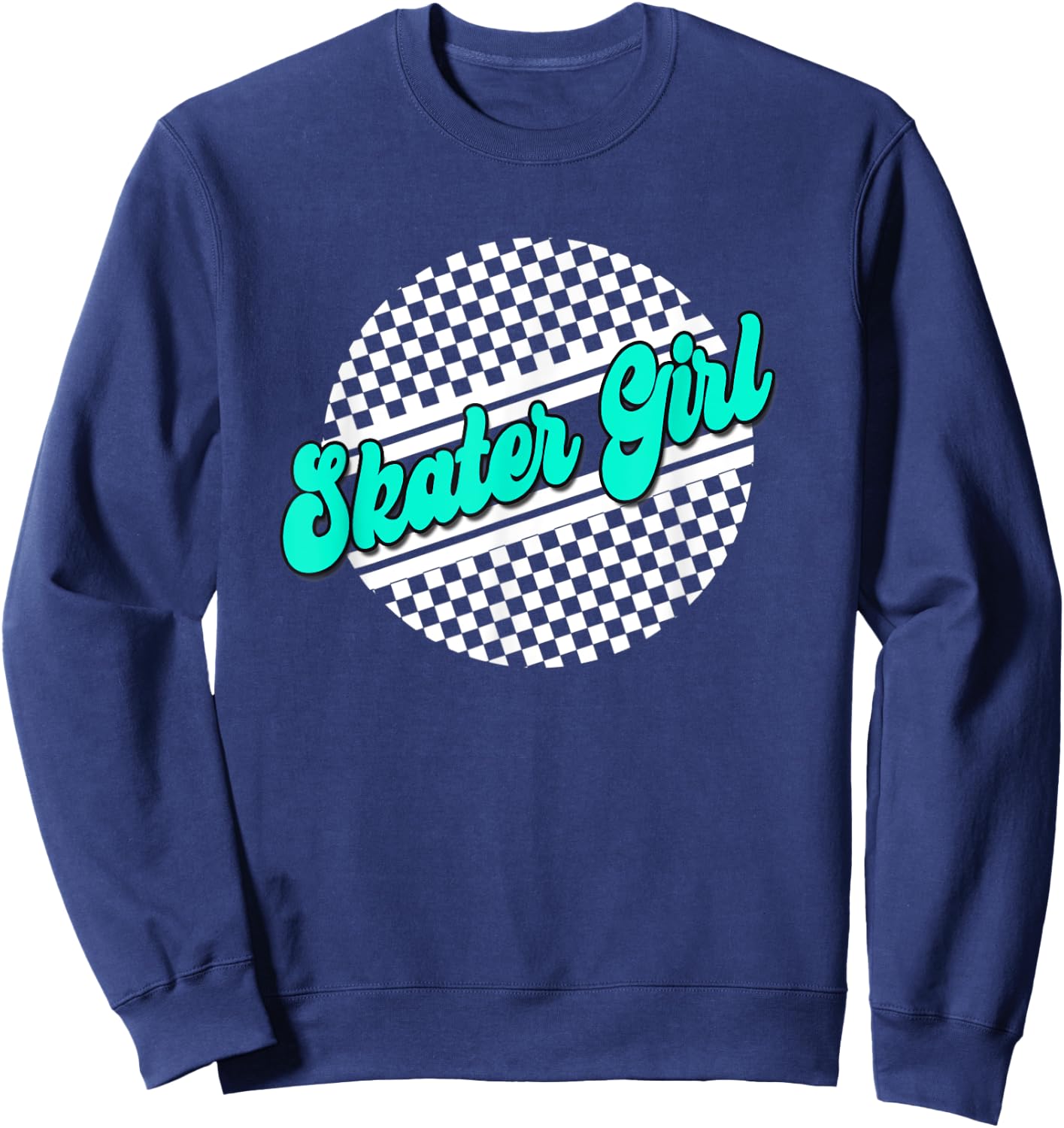Skater Girl Checkered Skate Wear Blue & White Sweatshirt - Sweatshirt | Navy