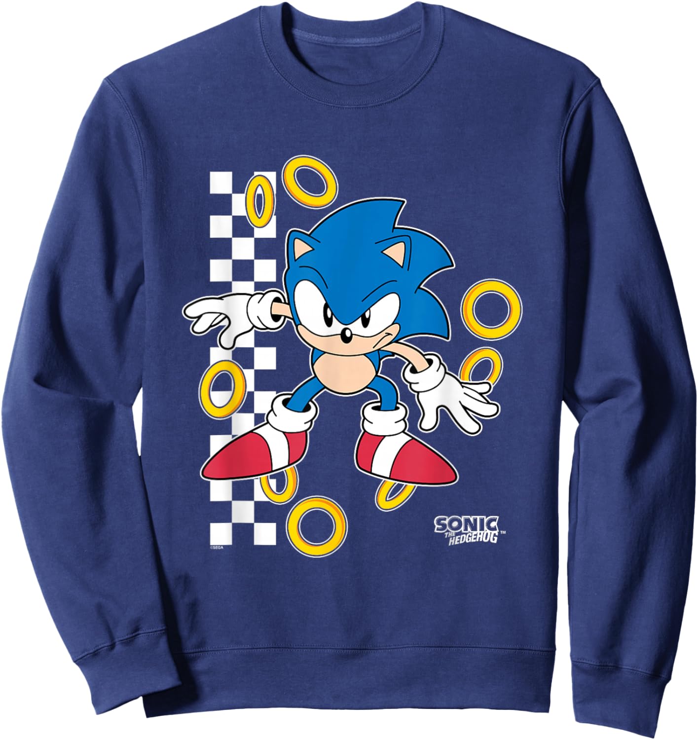 Sonic The Hedgehog Ready For Action Golden Rings Retro Shot Sweatshirt - Sweatshirt | Navy