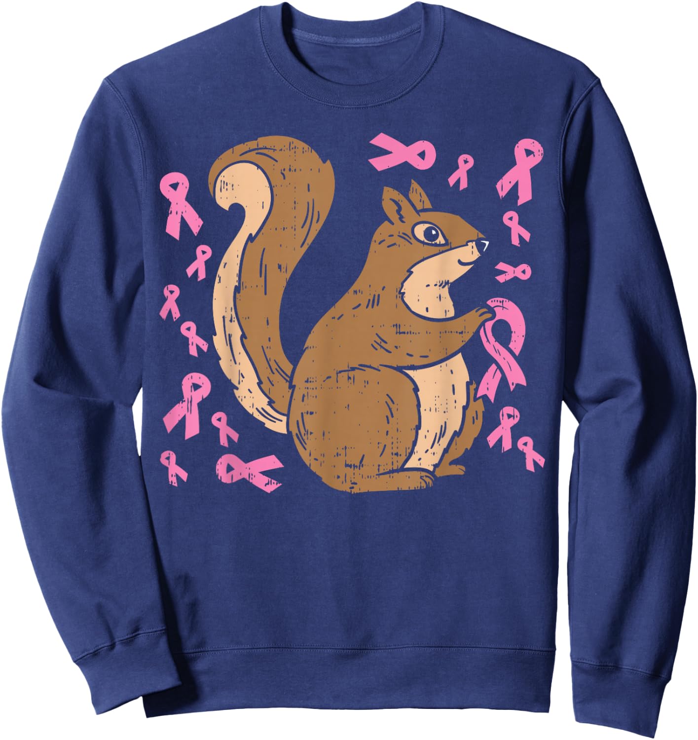 Squirrel Pink Ribbon Breasr Cancer Awareness Support Gift Sweatshirt - Sweatshirt | Navy