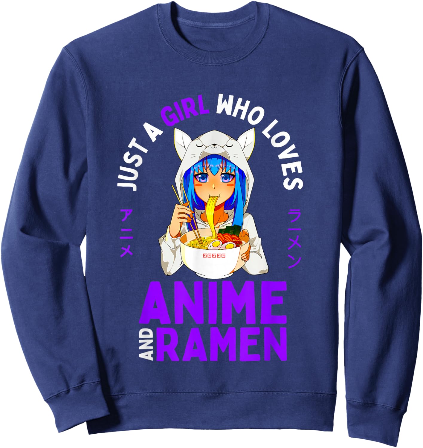 Just a Girl Who Loves Anime and Ramen Teen Girls Japan Merch Sweatshirt - Sweatshirt | Navy