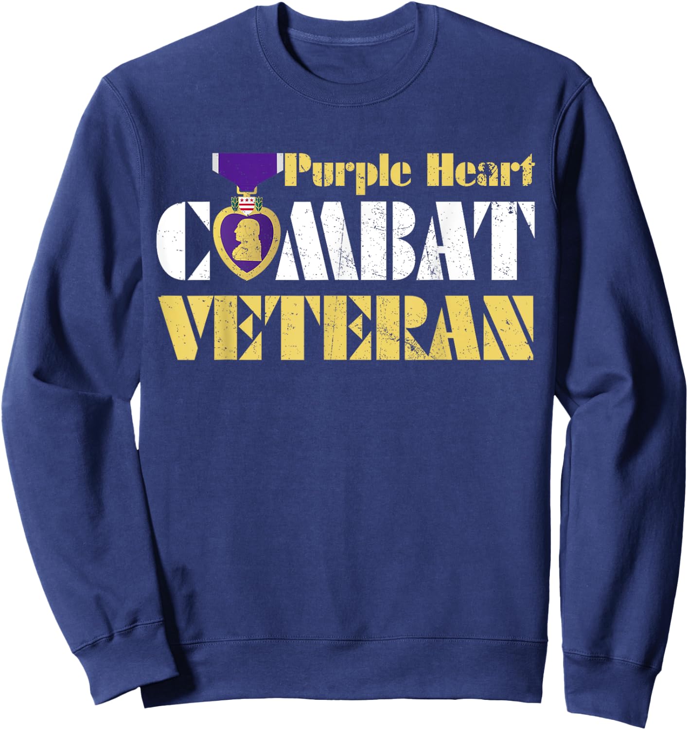 Purple Heart Combat Veteran Purple Heart Day US Military Sweatshirt - Sweatshirt | Navy
