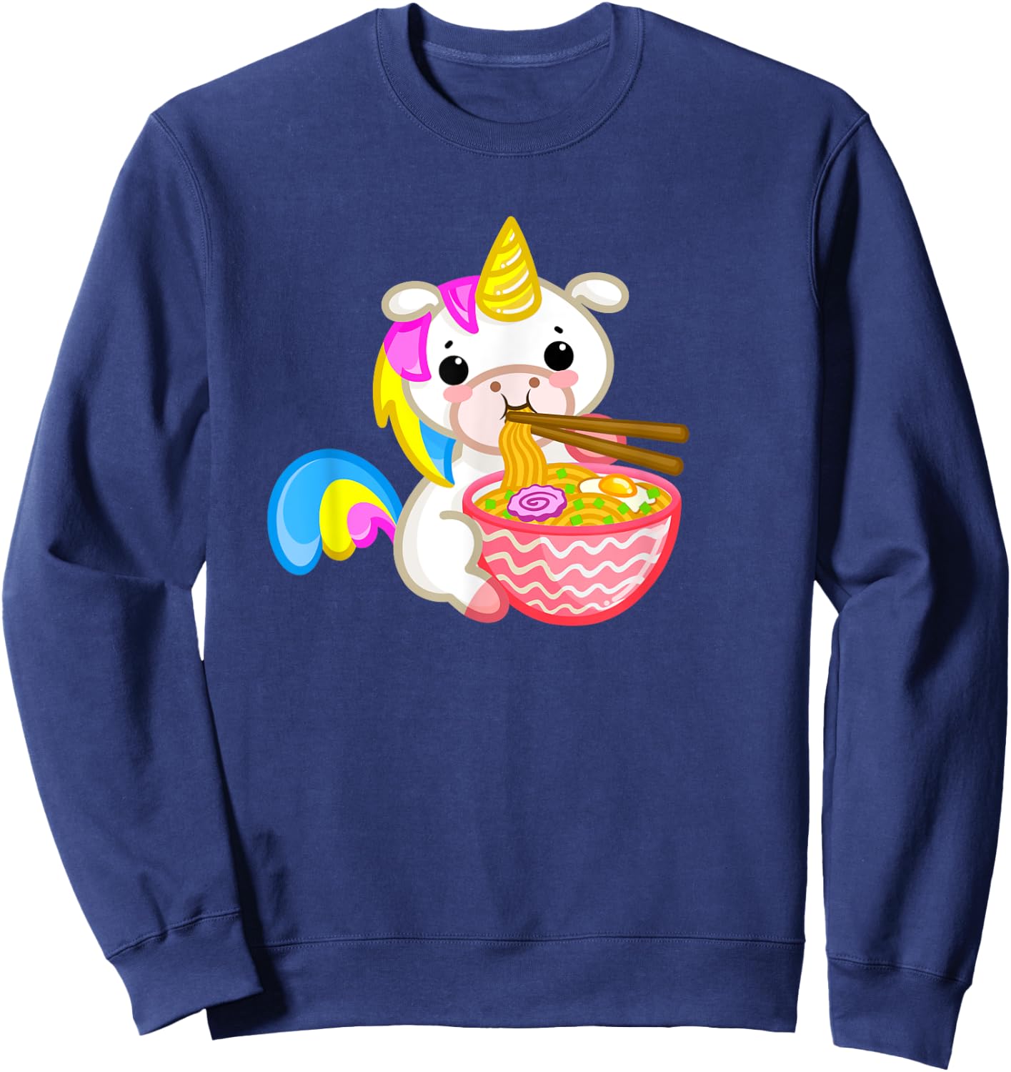 Unicorn Eating Ramen Kawaii Japanese Noodles Anime Teen Girl Sweatshirt - Sweatshirt | Navy