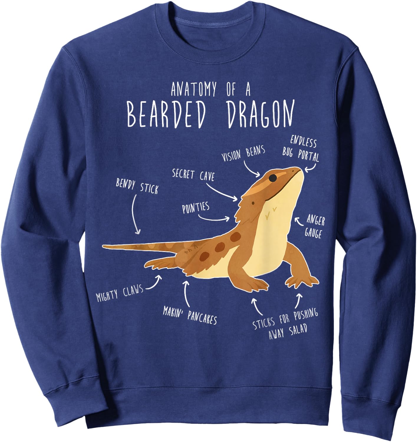 Anatomy of a Bearded Dragon Funny Pet Reptile Lizard Lover Sweatshirt - Sweatshirt | Navy
