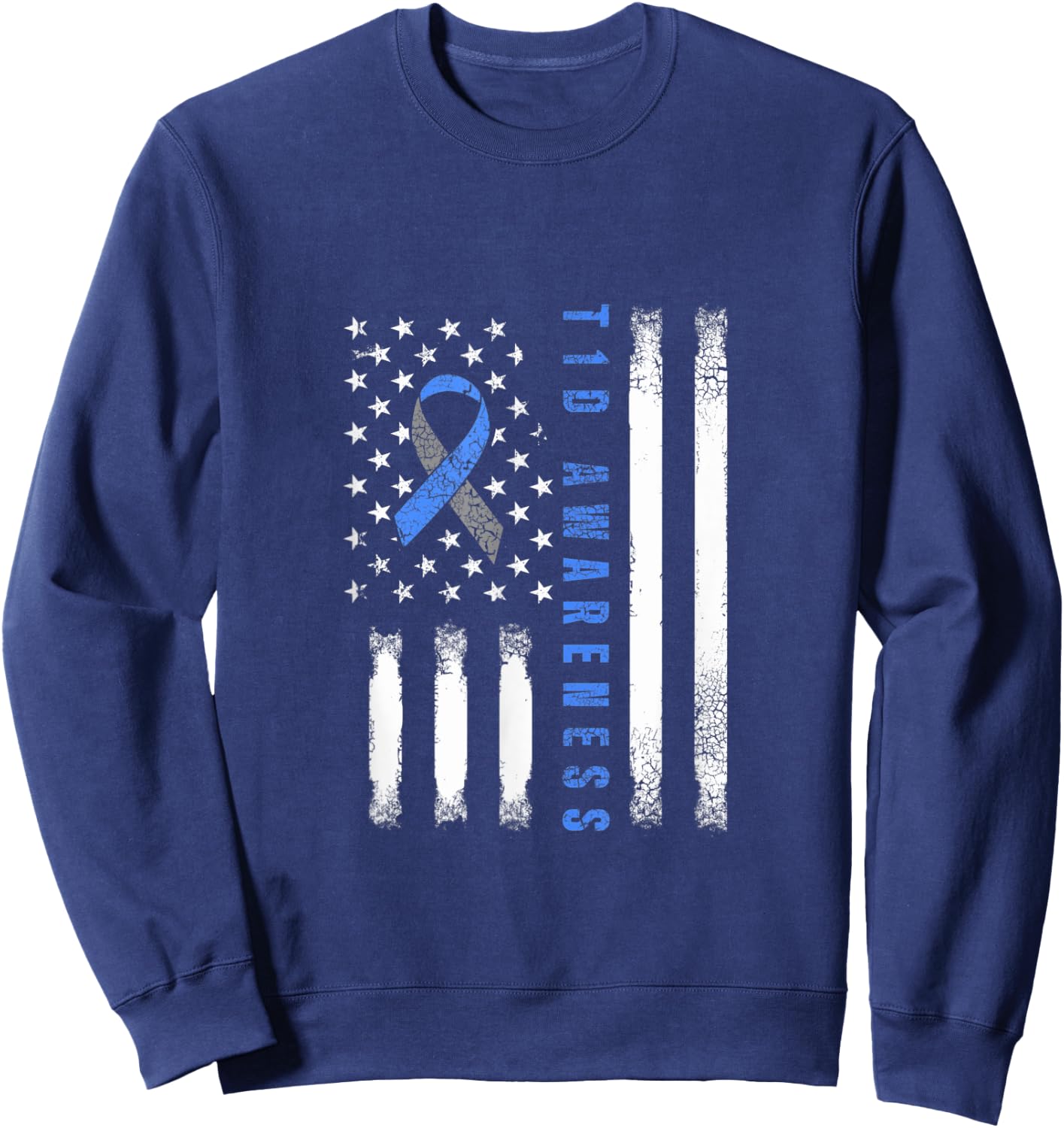 Type 1 Diabetes Awareness USA Flag T1D Warrior Survivor Women Men Sweatshirt - Sweatshirt | Navy