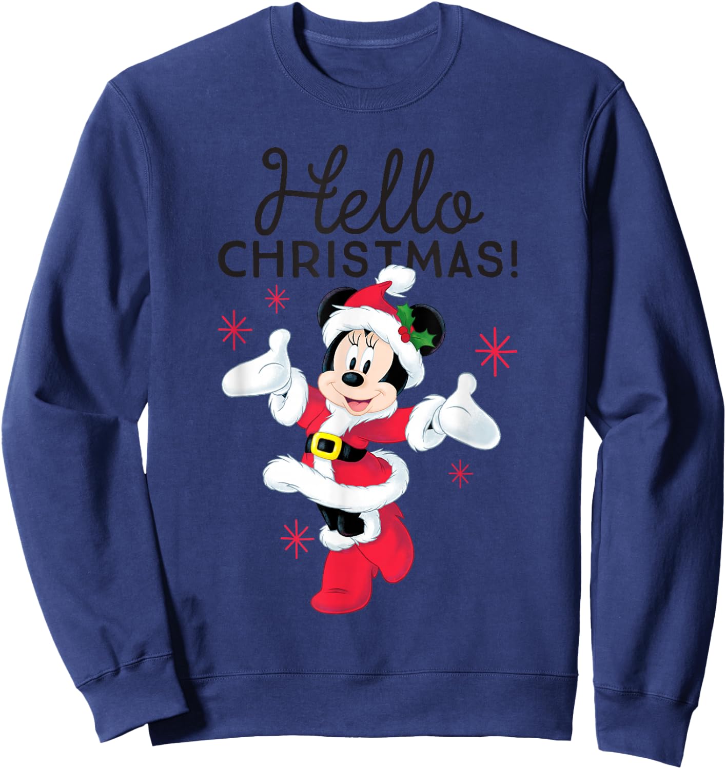 Disney Santa Minnie Mouse Hello Christmas Holiday Short Sleeve Sweatshirt - Sweatshirt | Navy