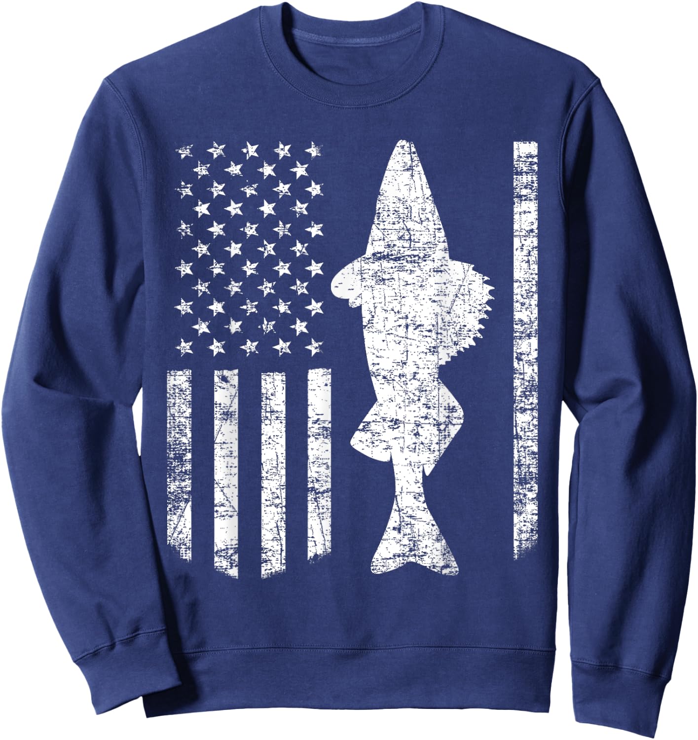 Walleye Fishing American Flag Fisherman Gift Sweatshirt - Sweatshirt | Navy