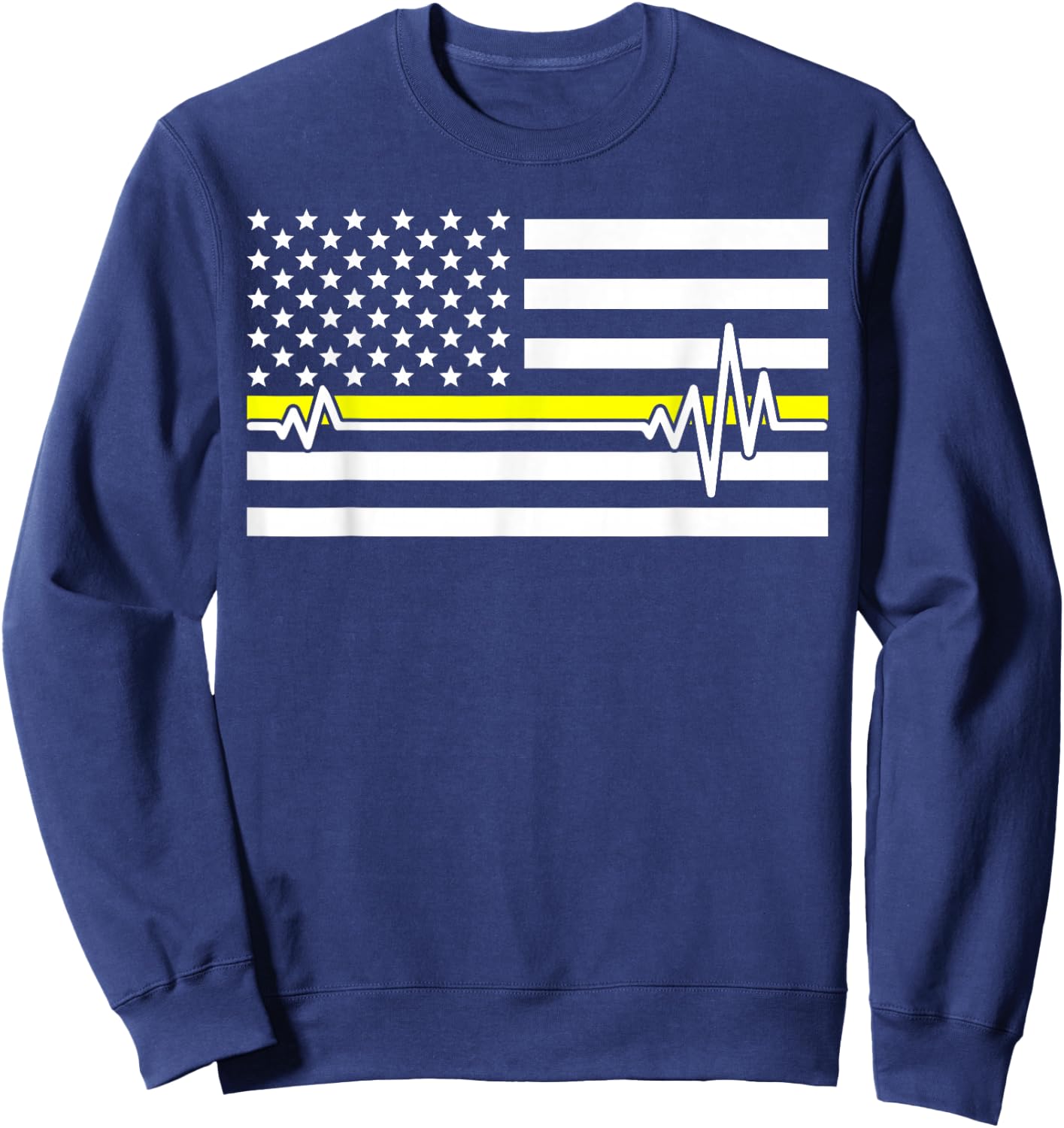 Thin Line In Yellow Us Flag Heartbeat Dispatcher Love Gift Sweatshirt - Sweatshirt | Navy