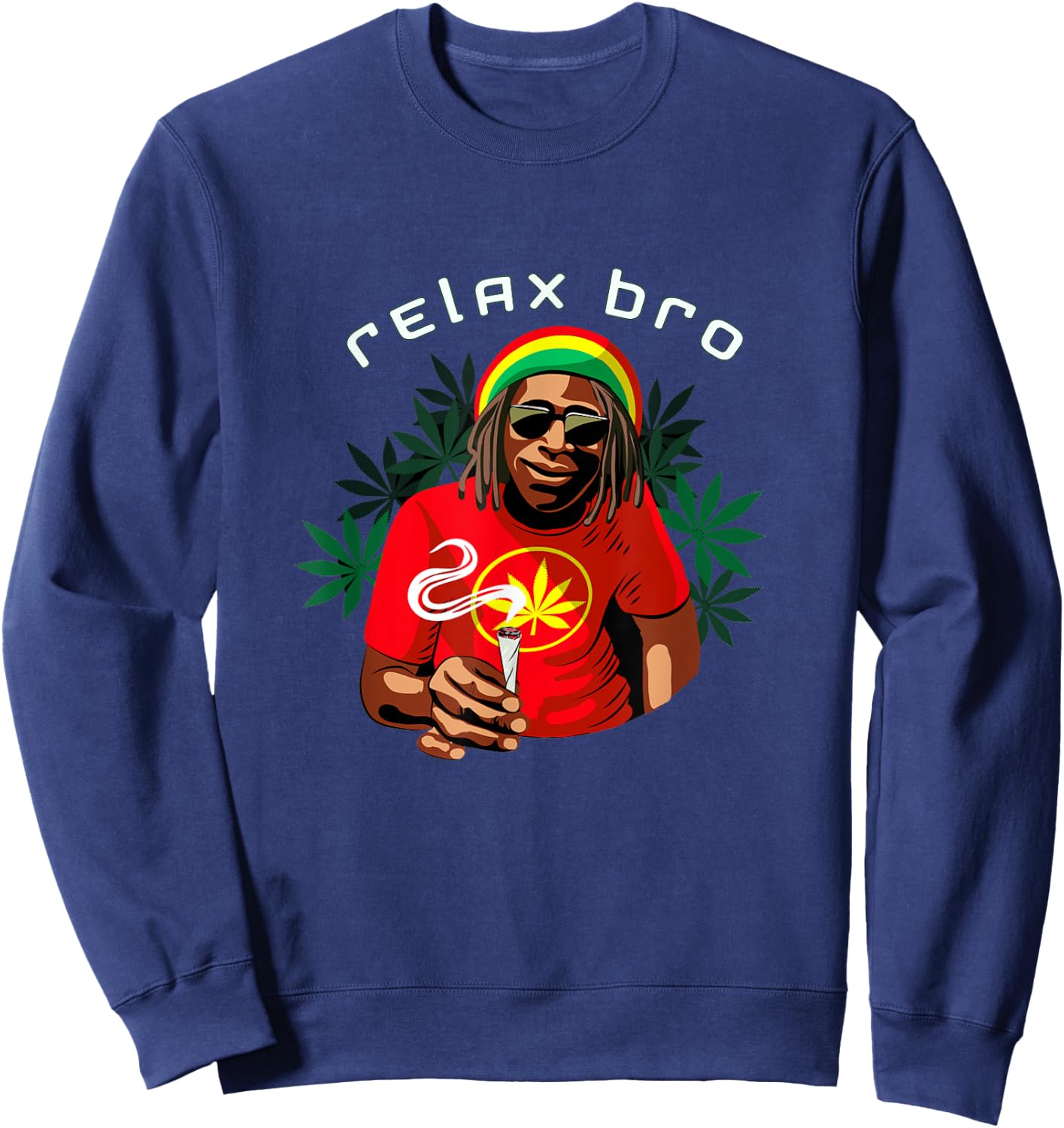 Funny Weed African Jamaican Rasta smoking Marijuana Relax Sweatshirt - Sweatshirt | Navy
