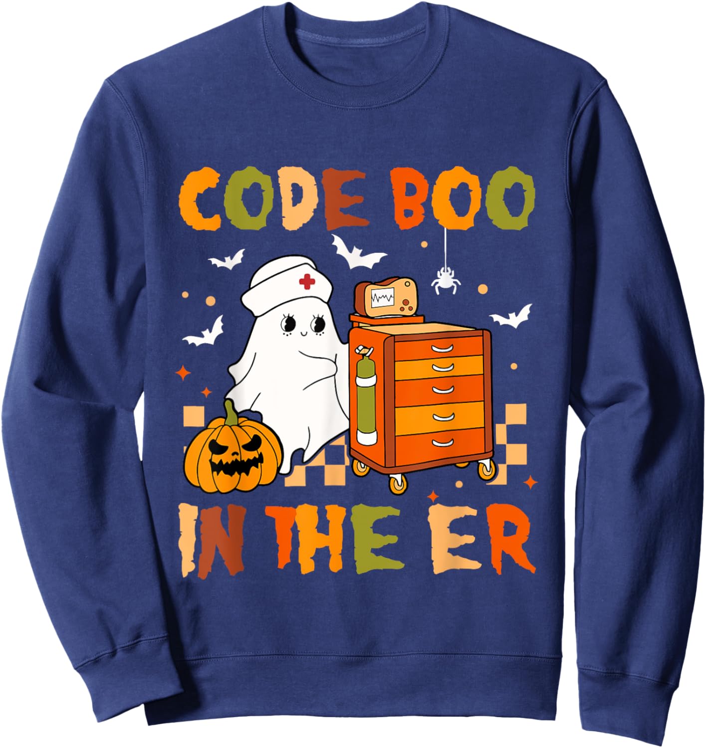 Halloween ER Costume Code Boo In The ER Nurse Crew Ghost Sweatshirt - Sweatshirt | Navy