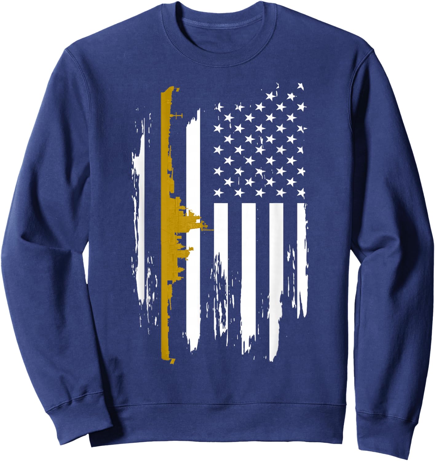 USS Wisconsin BB-64 Battleship Vintage American Flag Women Men Sweatshirt - Sweatshirt | Navy