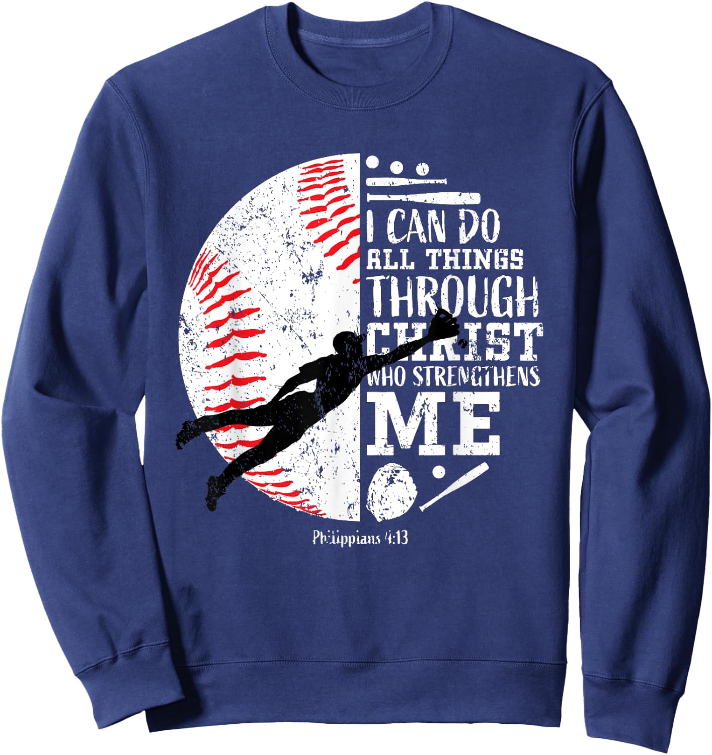 Boys Baseball Gifts Kids Teens Team Christian Bible Verse Sweatshirt - Sweatshirt | Navy