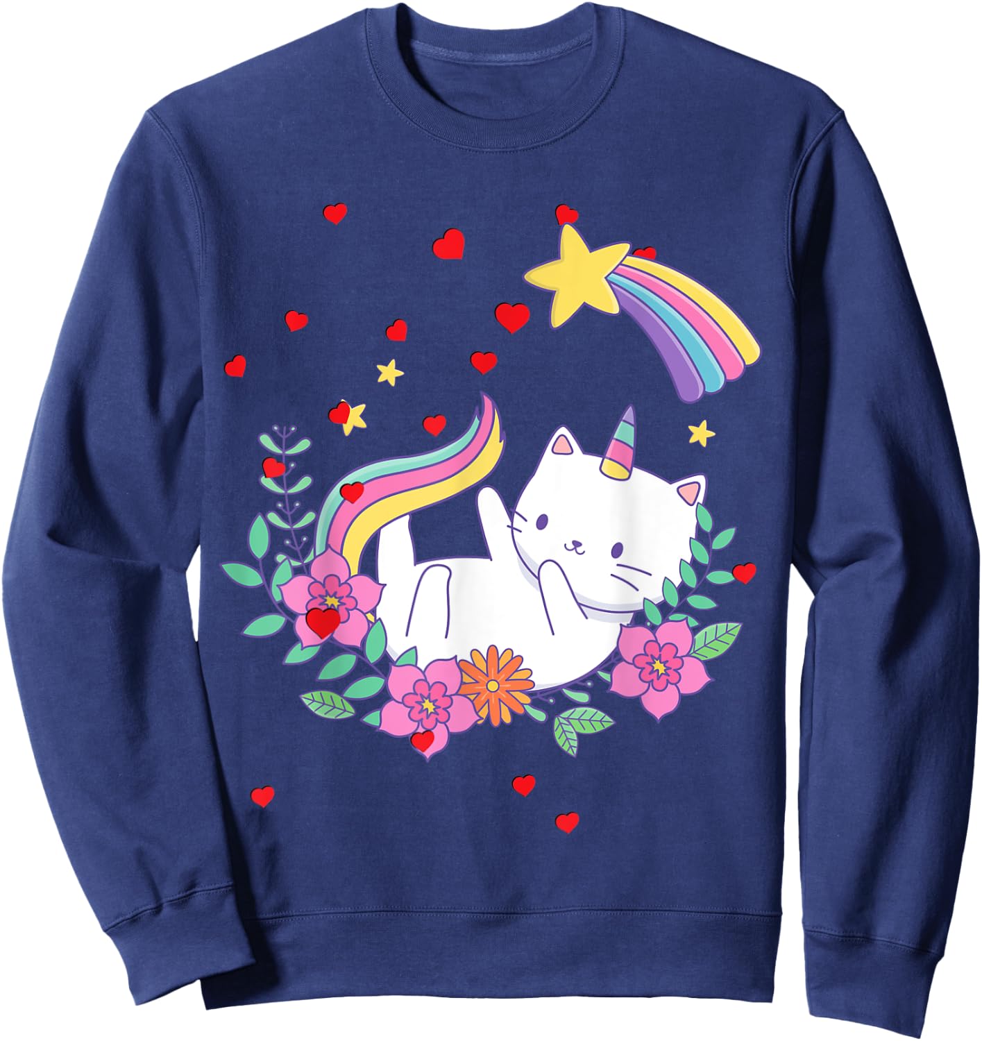 Valentines Unicorn Cat Kittycorn Sweatshirt - Sweatshirt | Navy