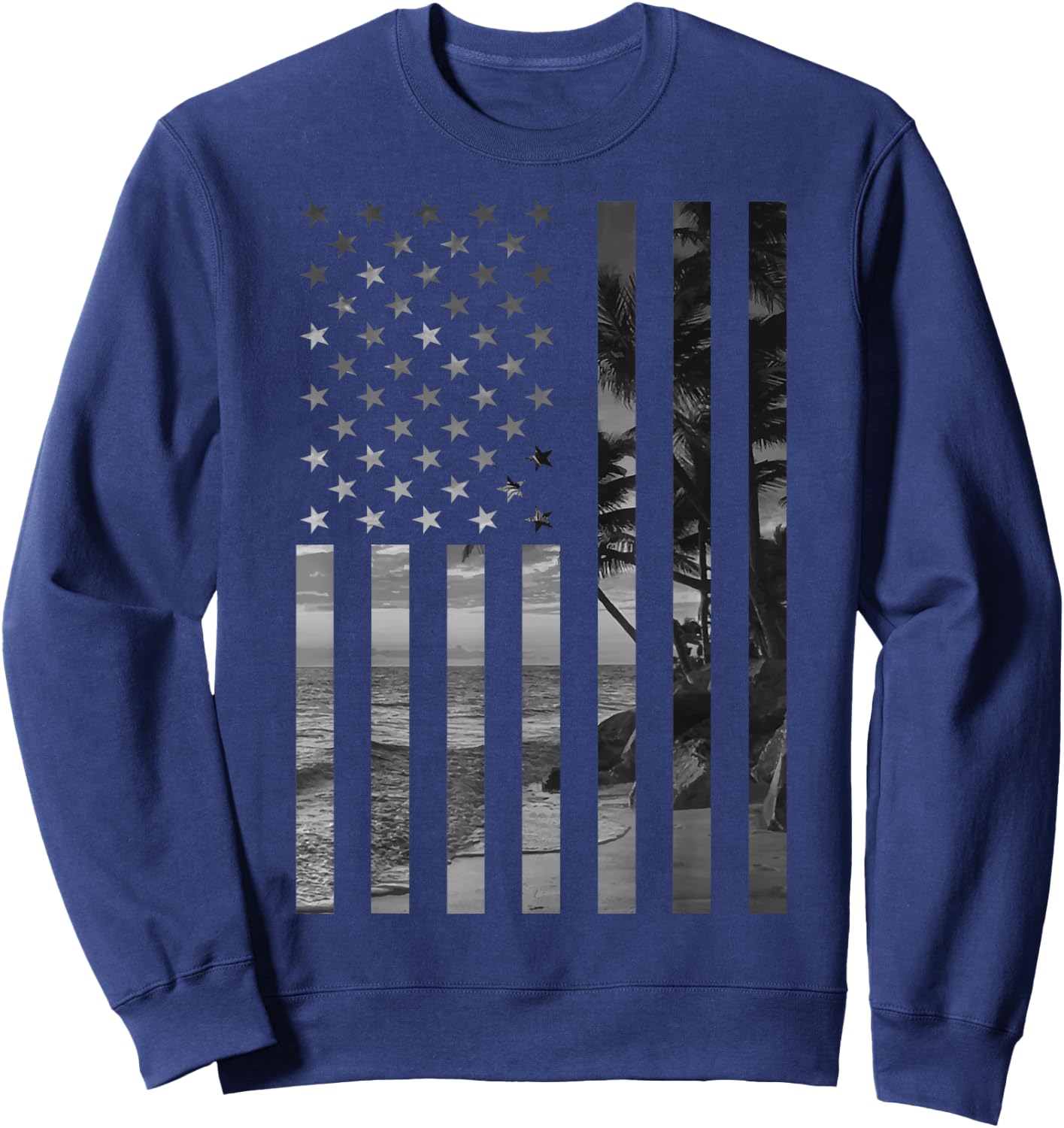 Funny American Flag Hawaiian Gift Men Women Cool Hawaii Trip Sweatshirt - Sweatshirt | Navy