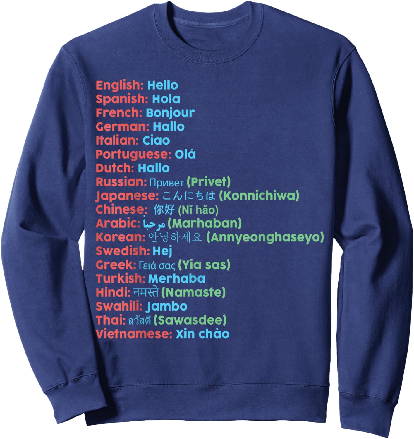 Hello Word in Different Languages Travel - - Black - Small - Short Sleeve Sweatshirt - Sweatshirt | Navy