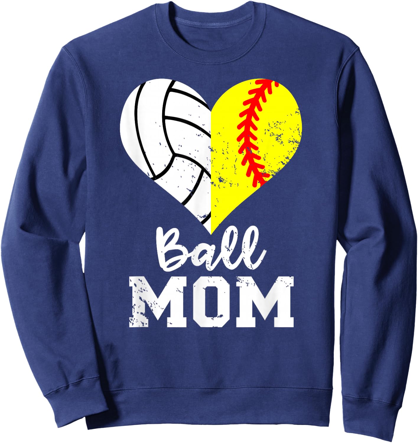 Ball Mom Heart Funny Softball Volleyball Mom Sweatshirt - Sweatshirt | Navy