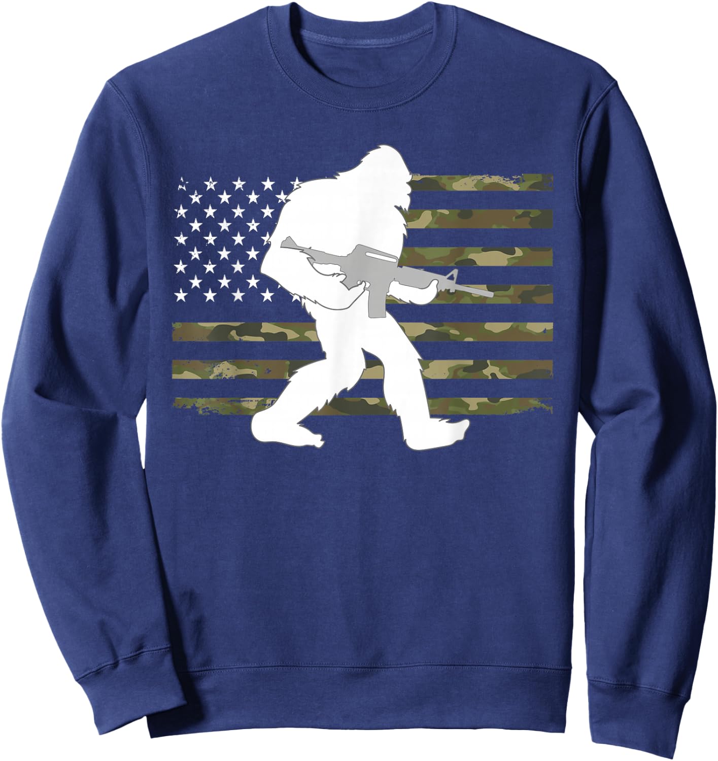Bigfoot Gun Owner Camo US American Flag Sasquatch AR15 Rifle Sweatshirt - Sweatshirt | Navy