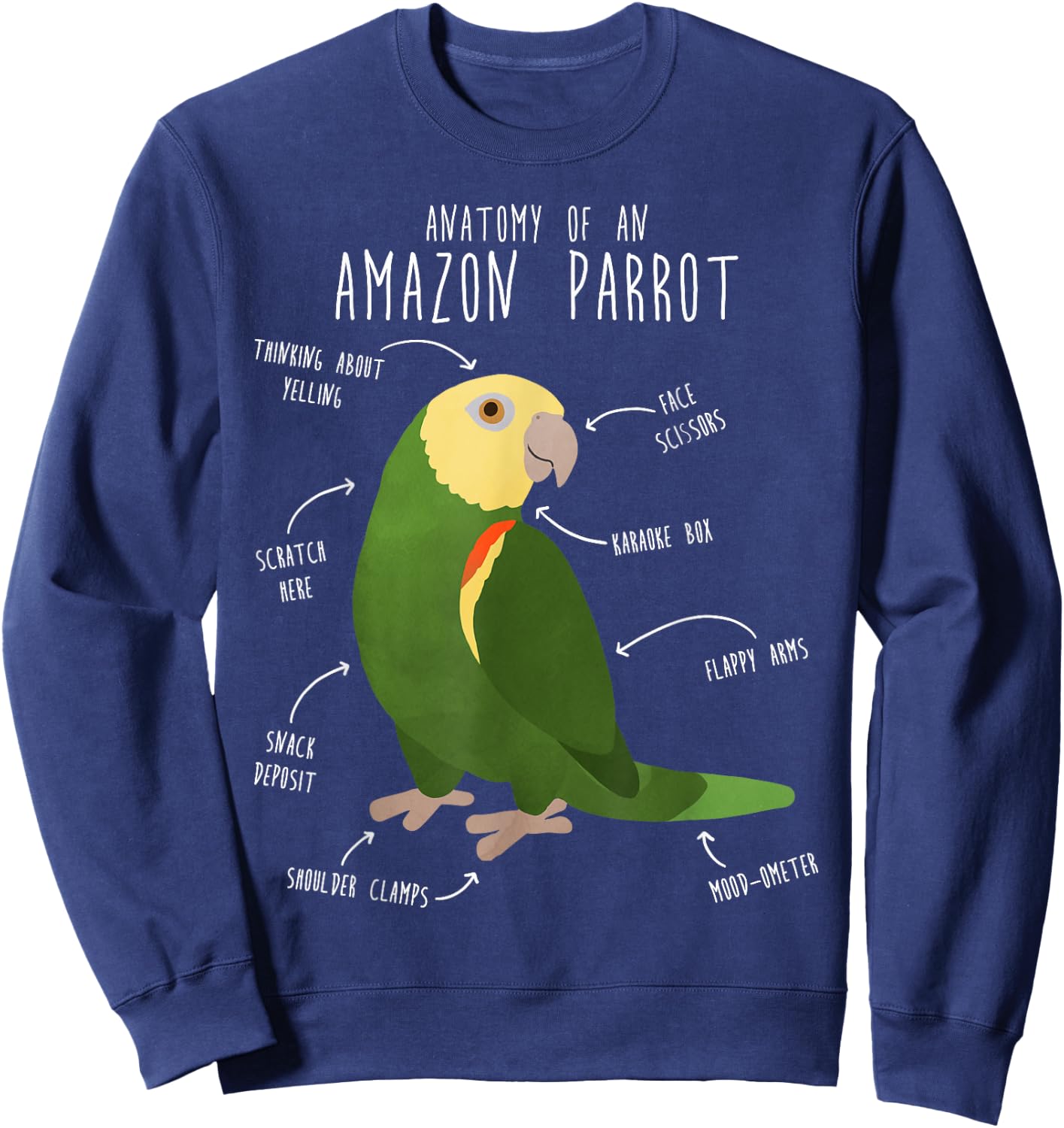 Amazon Parrot Anatomy, Cute Funny Pet Double Yellow Bird Sweatshirt - Sweatshirt | Navy