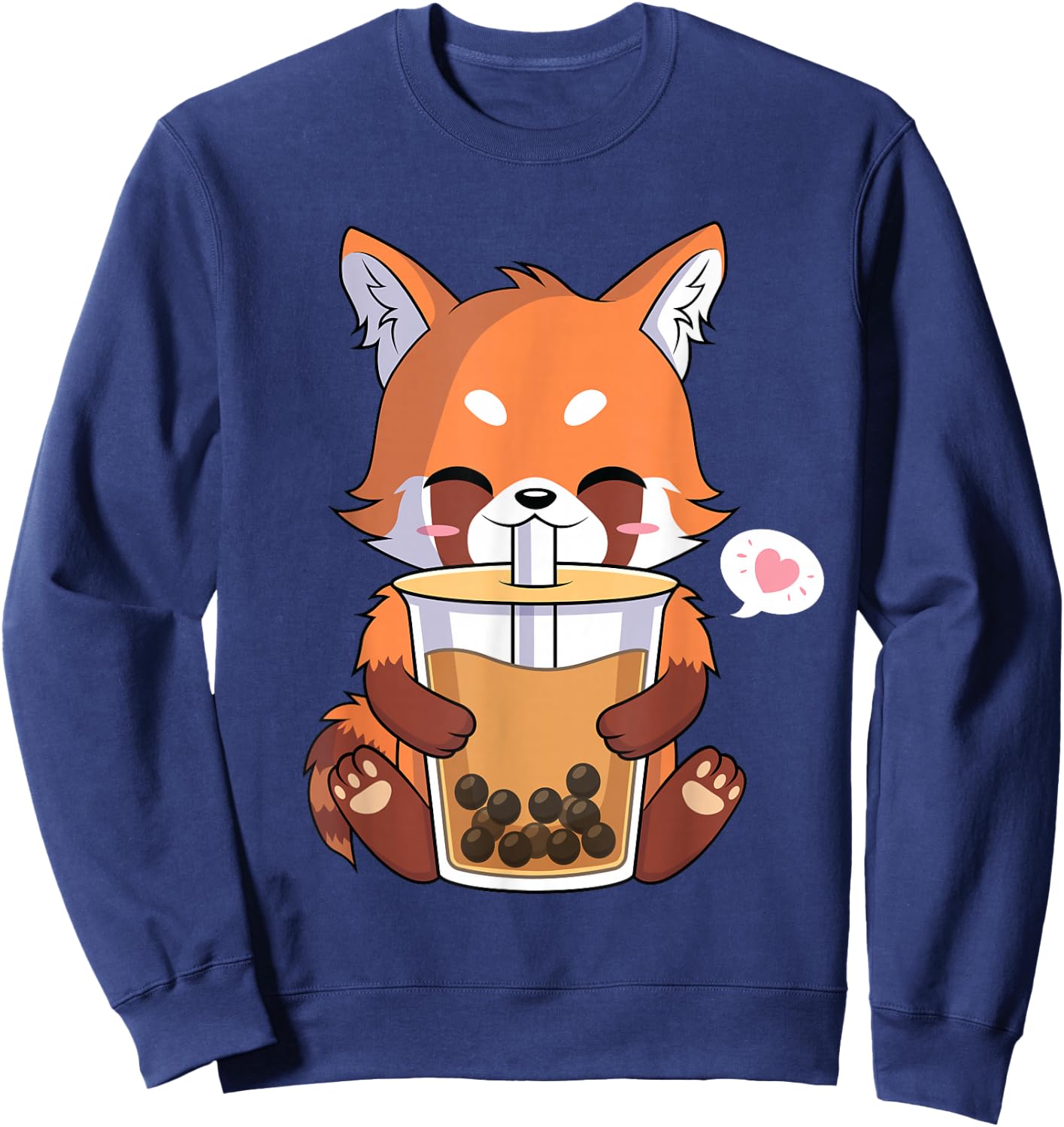 Kawaii Anime Red Panda Drinking Boba Bubble Tea Sweatshirt - Sweatshirt | Navy