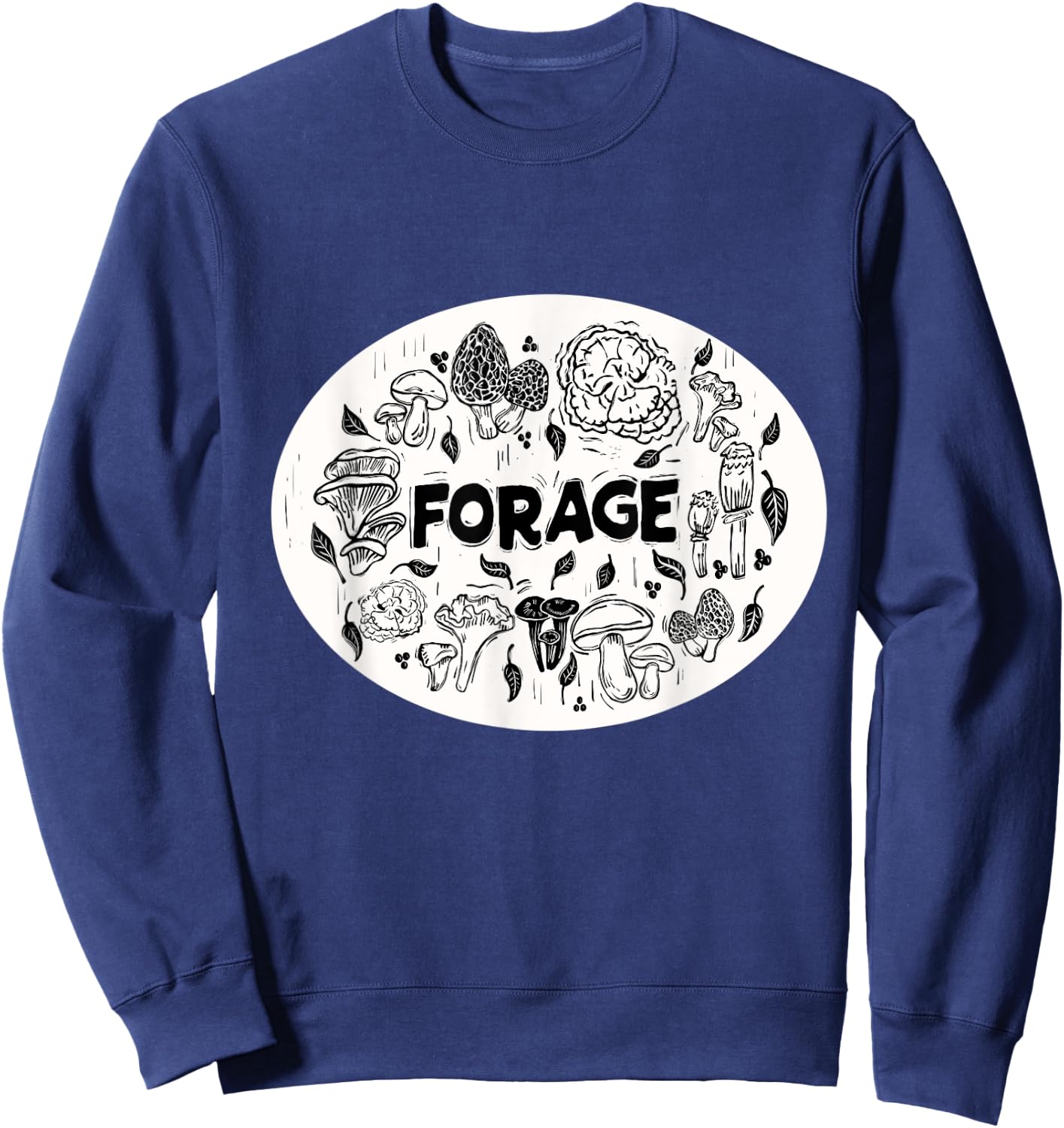 FORAGE ~ Mushroom Foraging ~ Chanterelle Morel ~ Linocut Sweatshirt - Sweatshirt | Navy