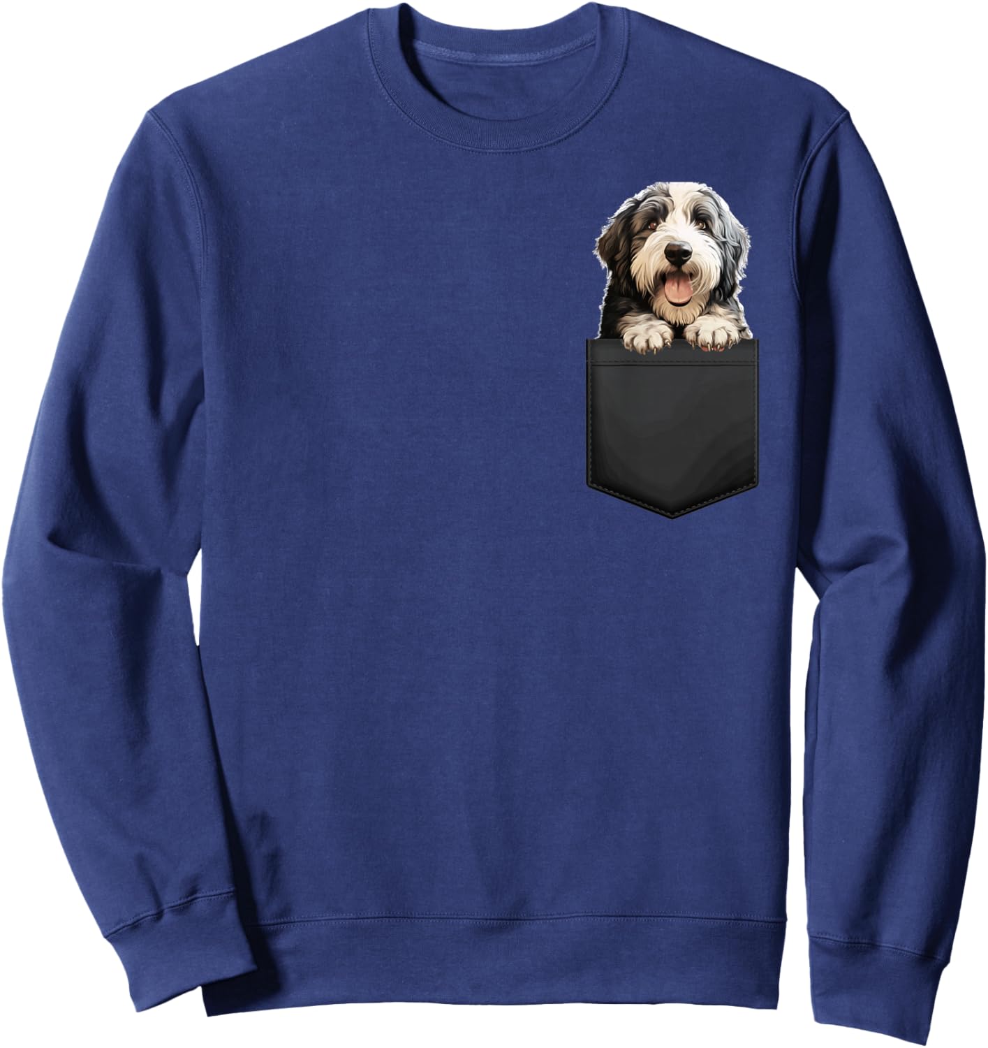 Dog Old English Sheepdog Puppy Dog In Pocket Cute Pet Lover Sweatshirt - Sweatshirt | Navy