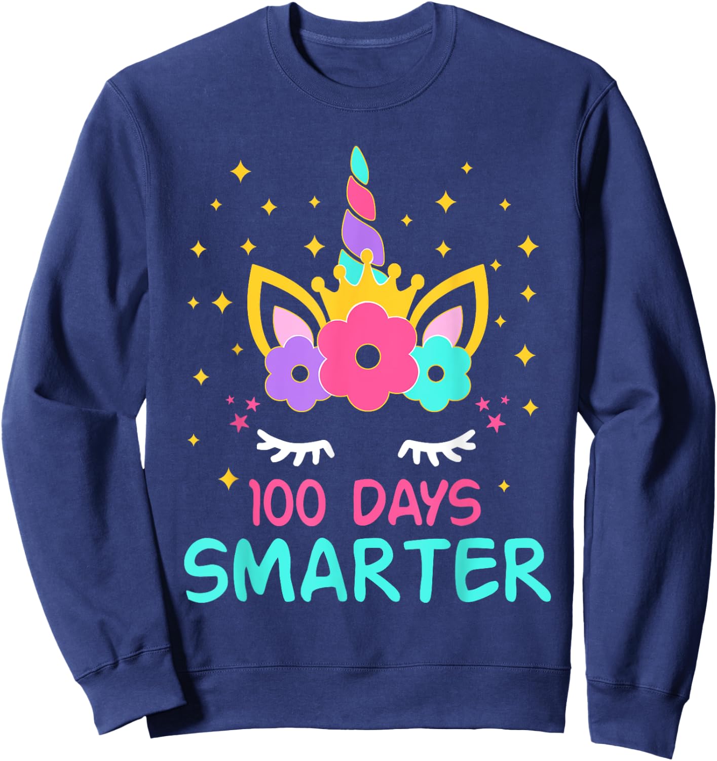 100 days of school Cute Unicorn 100th Day Of School Girls Sweatshirt - Sweatshirt | Navy