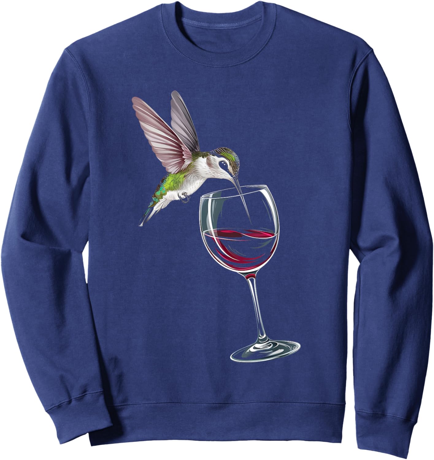 Hummingbird Drinking Red Wine From Wine Glass Wine Lover Sweatshirt - Sweatshirt | Navy